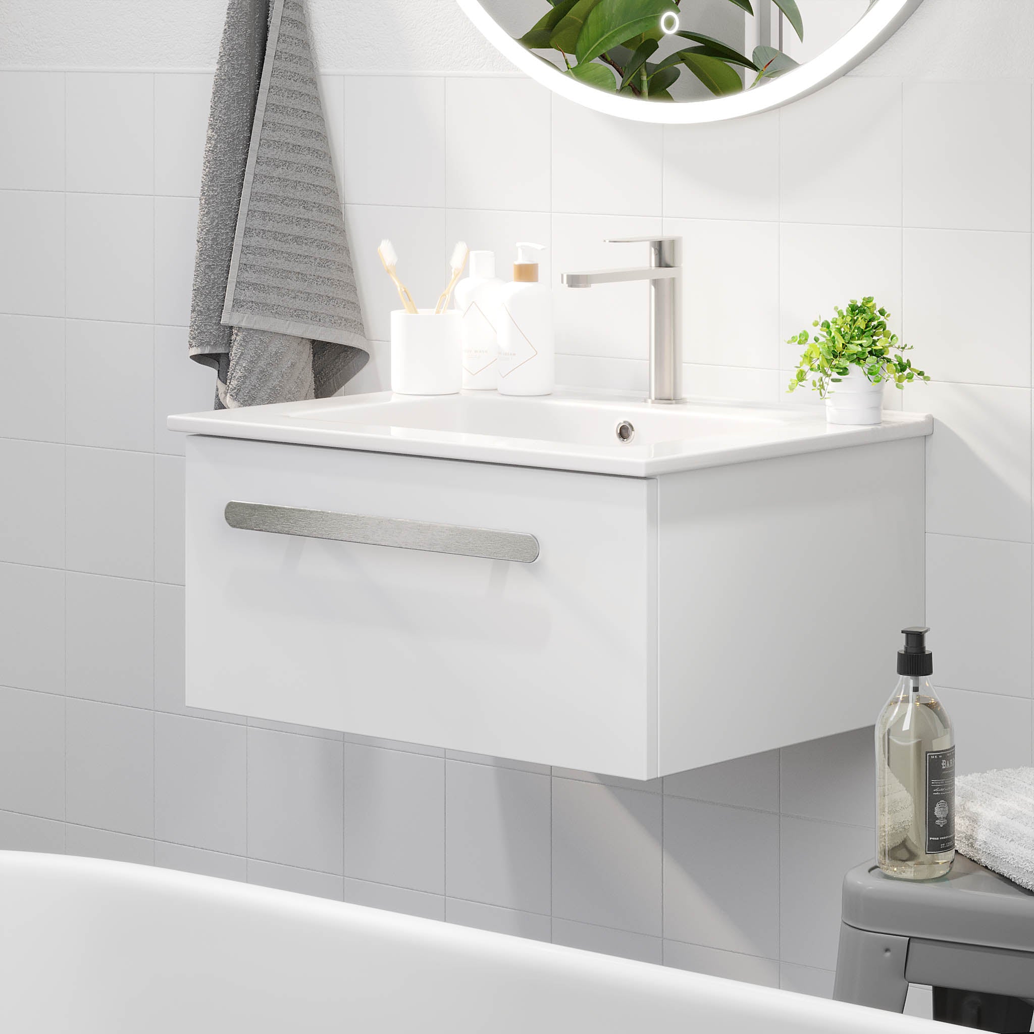 Colina, Furniture Set - Basin & Cabinet, White Mat - 80 cm - MASTERSTORE - 8595677192889 - Furniture Set - Code - 85-080-50-01-40 - 8595677192889