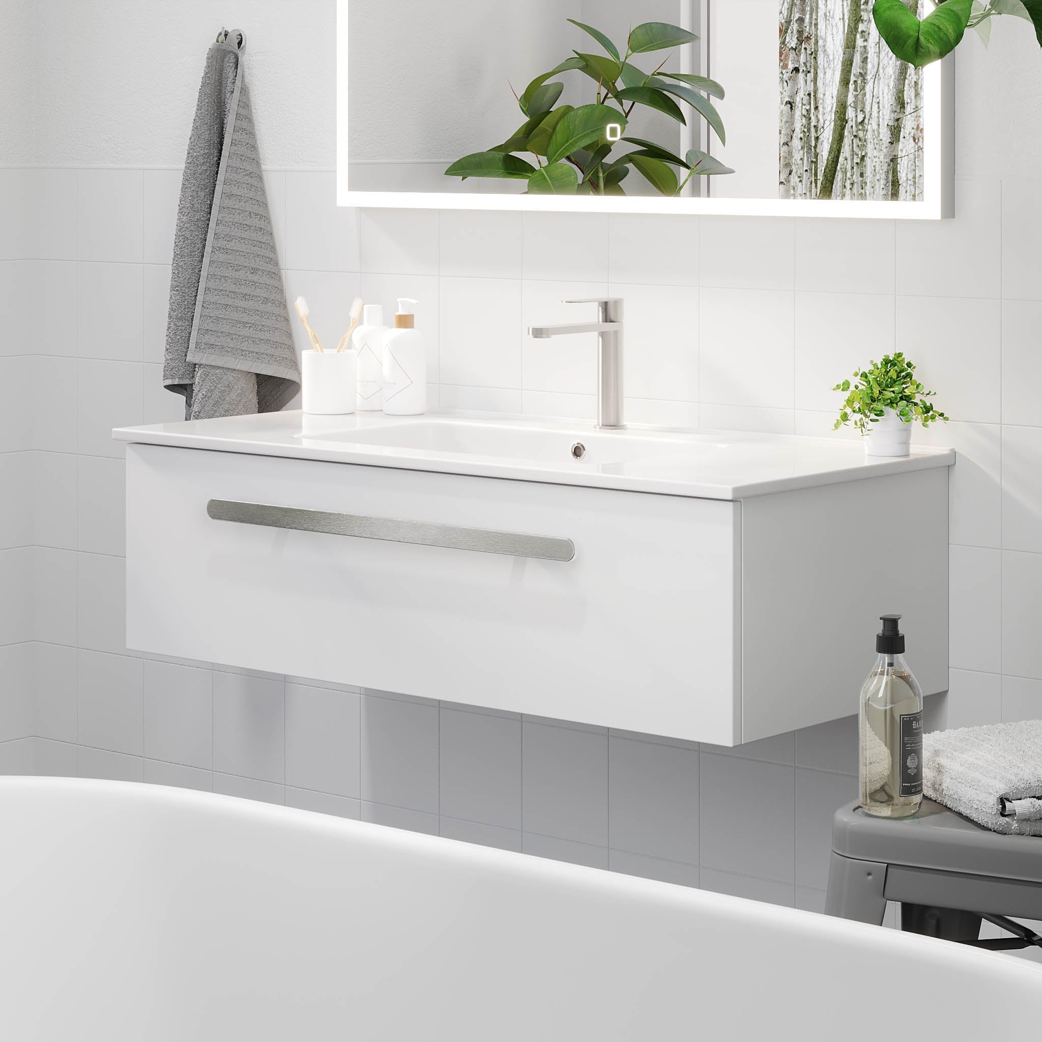 Badrumsmöbel med klassisk front - 80x46x29 cm - mattvit - porslinstvättställ - satinhandtag - Colina - Tvättställsskåp - Colina, Furniture Set - Basin & Cabinet, White Mat - 80 cm - MASTERSTORE - 8595677192889 - Furniture Set - Code - 85 - 080 - 50 - 01 - 40 - 8595677192889 -