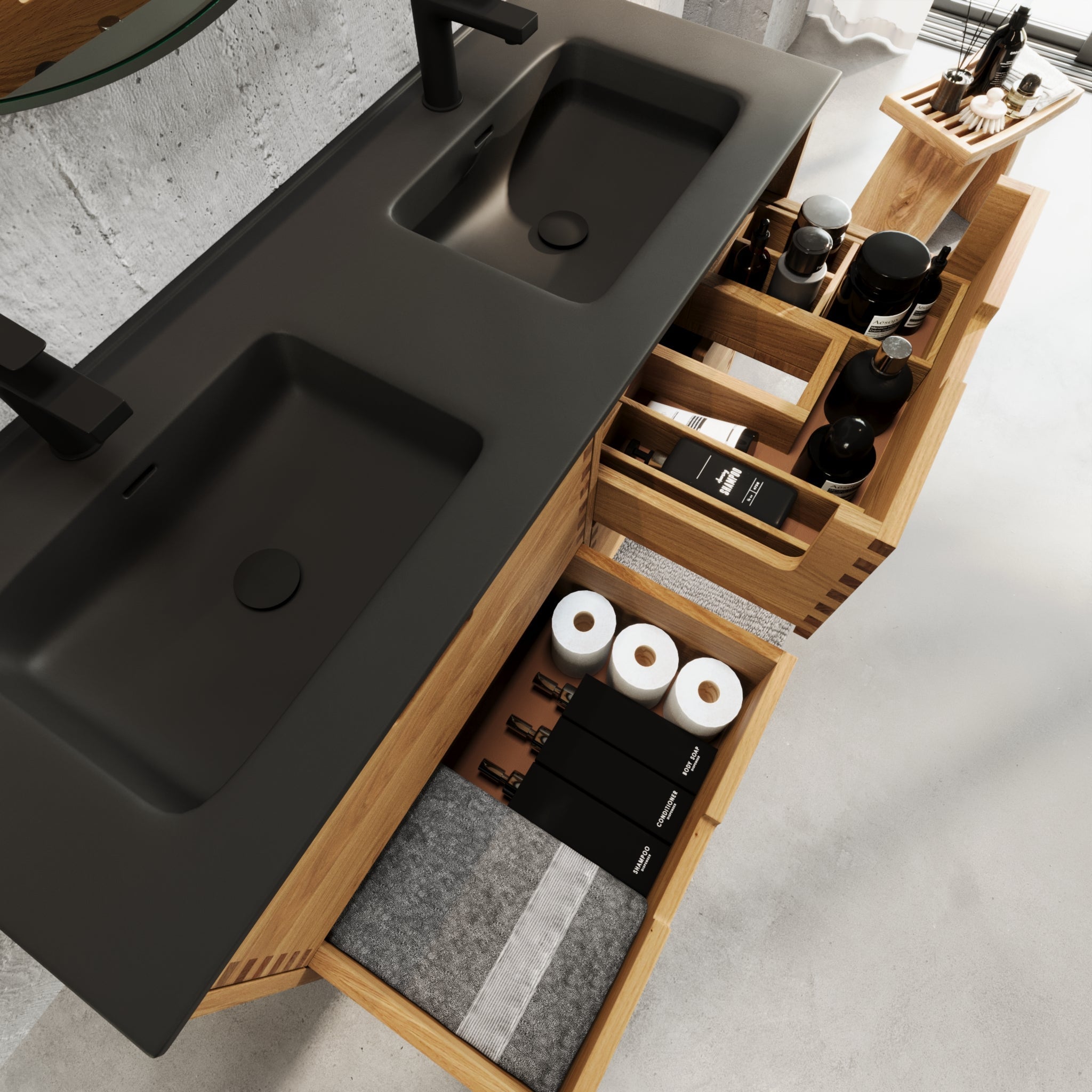 Troldeskoven, Furniture Set - Basin & Cabinet, Oak - 100 cm - MASTERSTORE - 8595677193817 - Furniture Set - Code - 96-100-56-86-40 - 8595677193817