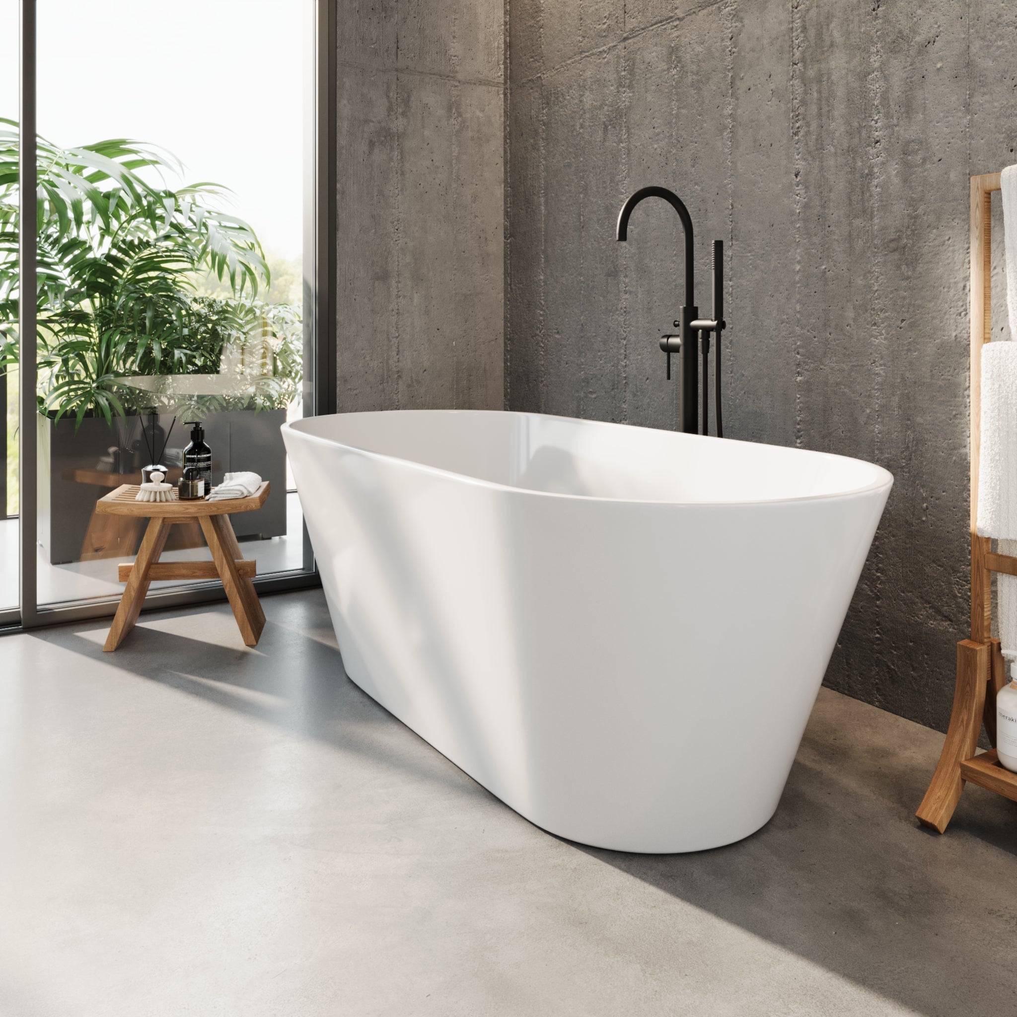 Fristående badkar i akryl 160 cm - med avloppssats och vattenlås - vit - Edison - Fritstående badkar - Edison, Bathtub, White Glossy - 160 cm - MASTERSTORE - 8595677194241 - Bathtub - 47 - 160 - 15 - 11 - 02 - 8595677194241 -