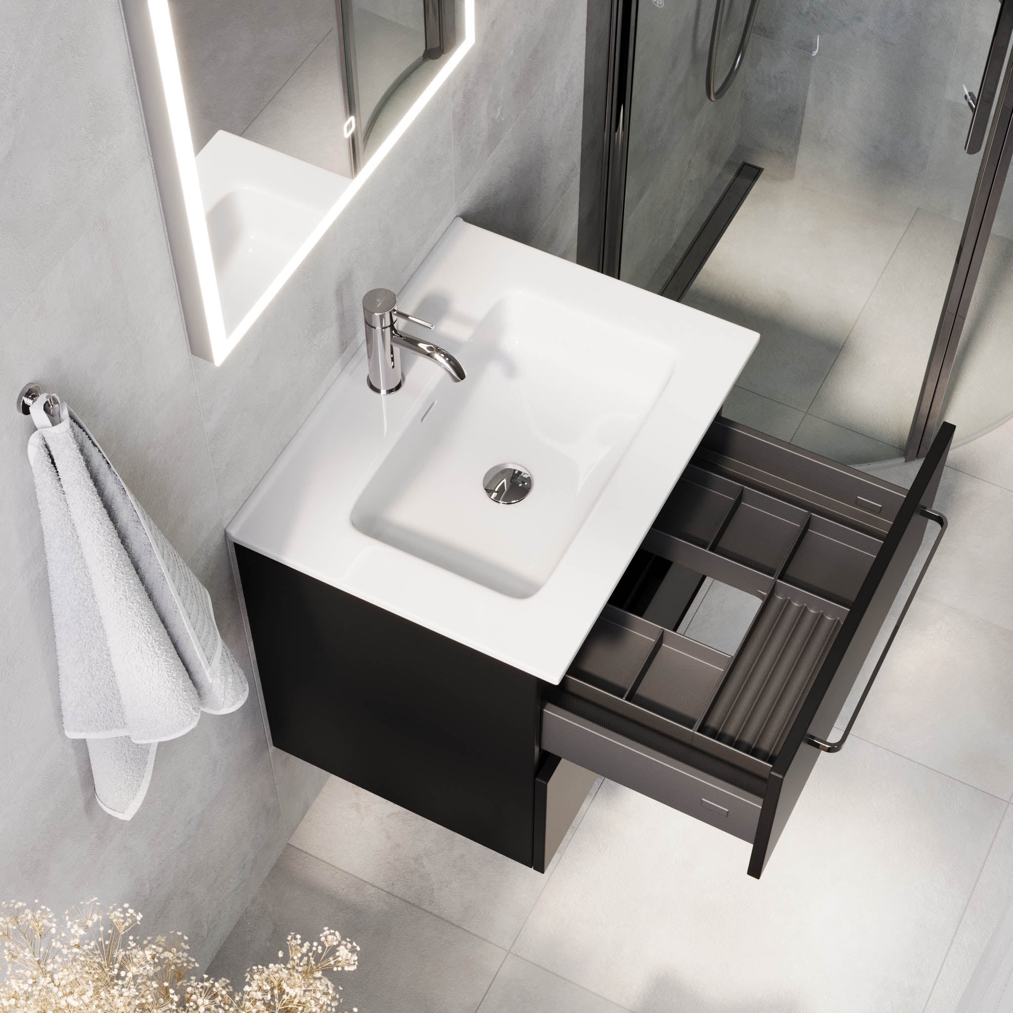 Voss, Furniture Set - Basin & Cabinet, Black Mat - 60 cm - MASTERSTORE - 8595677194357 - Furniture Set - Basin & Cabinet - 70-060-54-02-60 - 8595677194357