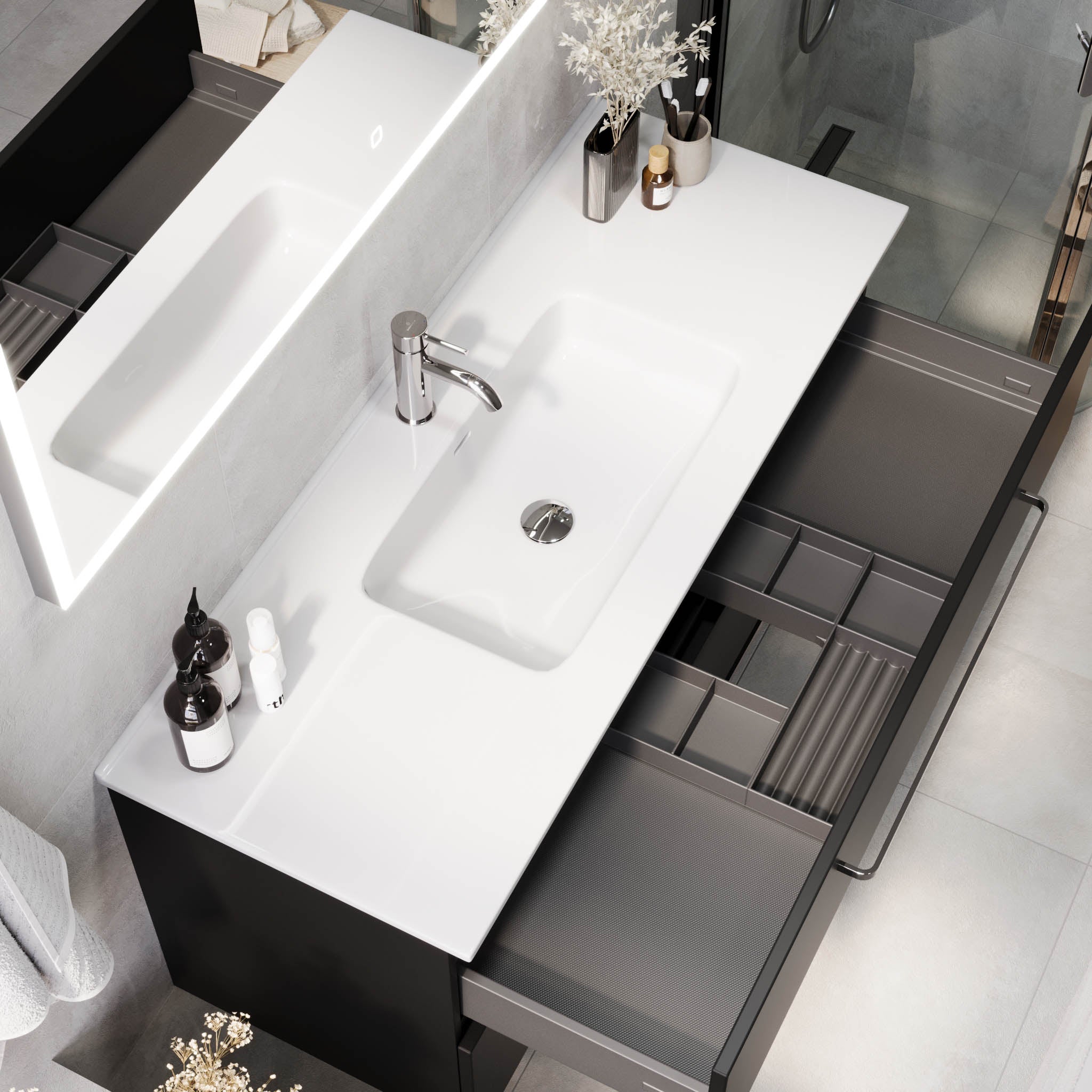 Voss, Furniture Set - Basin & Cabinet, Black Mat - 100 cm - MASTERSTORE - 8595677194371 - Furniture Set - Basin & Cabinet - 70-100-54-02-60 - 8595677194371