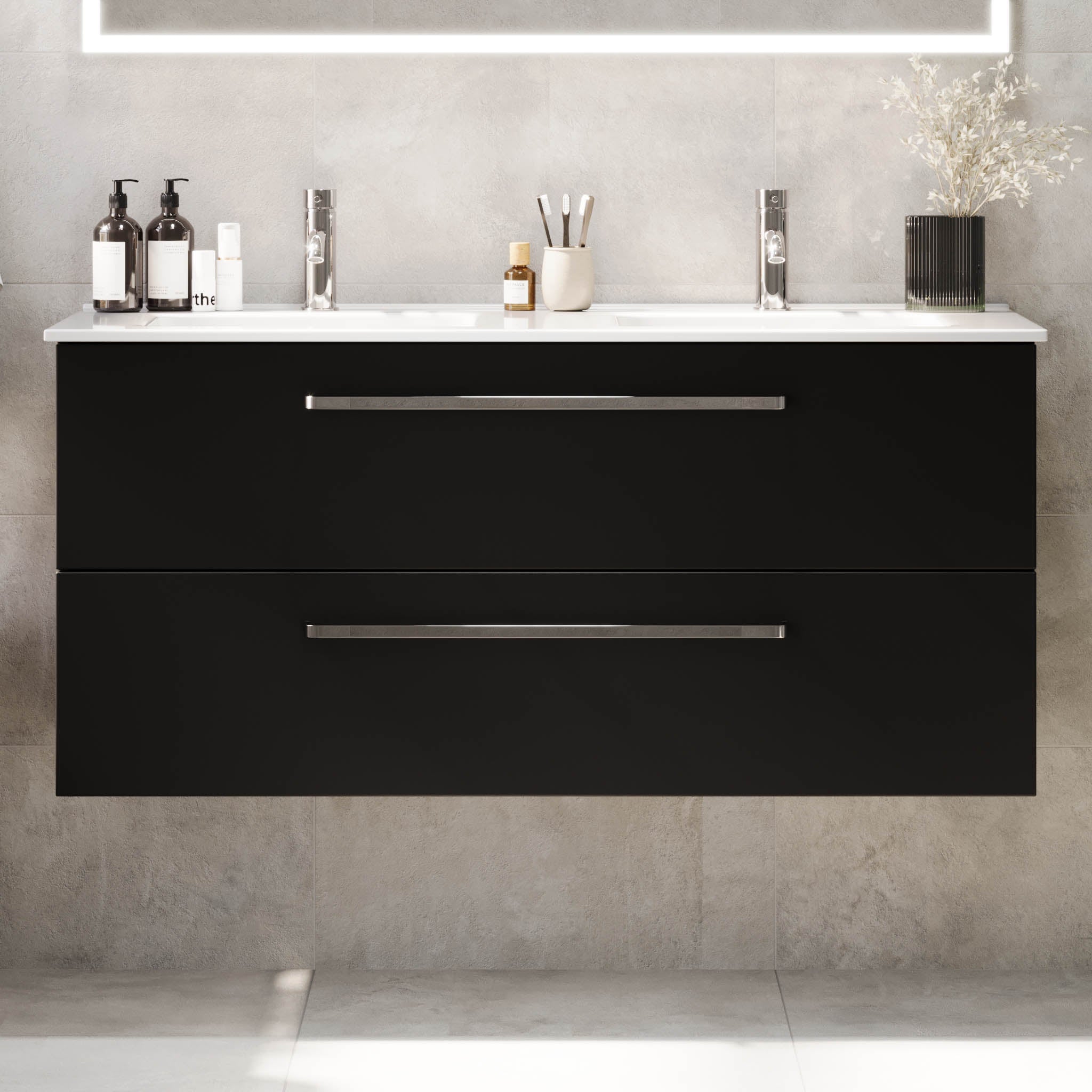 Voss, Furniture Set - Basin & Cabinet, Black Mat - 120 cm - MASTERSTORE - 8595677194388 - Furniture Set - Basin & Cabinet - 70-120-54-02-60 - 8595677194388