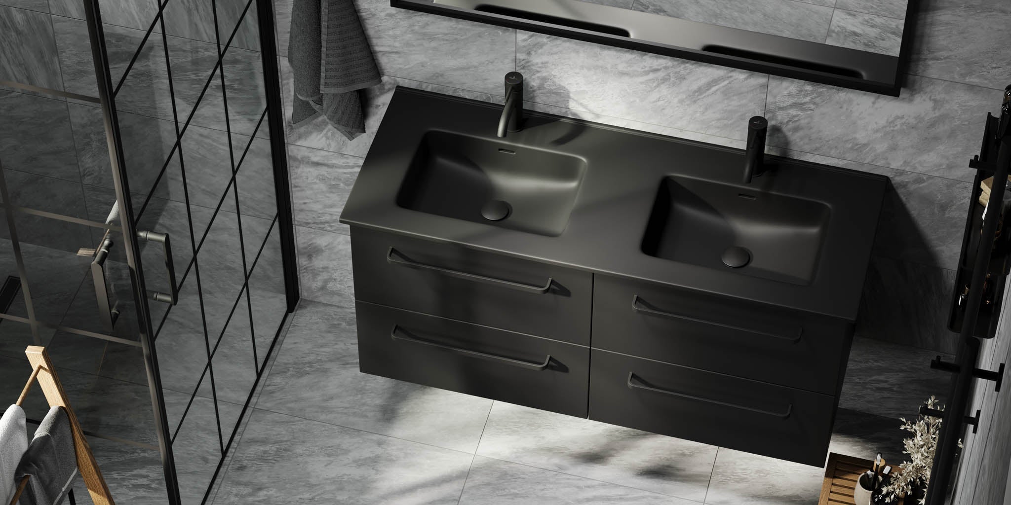 Vegsund, Furniture Set - Basin & Cabinet, Black Mat - 100 cm - MASTERSTORE - 8595677194456 - Furniture Set - Basin & Cabinet - 70-100-56-02-60 - 8595677194456