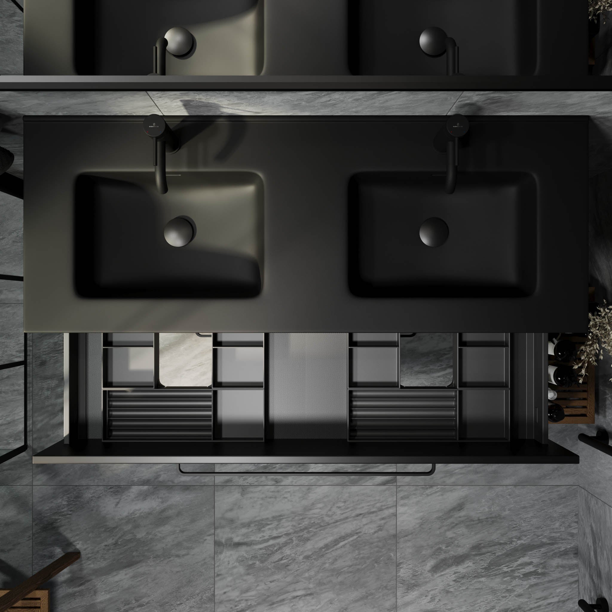 Vegsund Badrumsmöbel – Matt Svart med svarta handtag