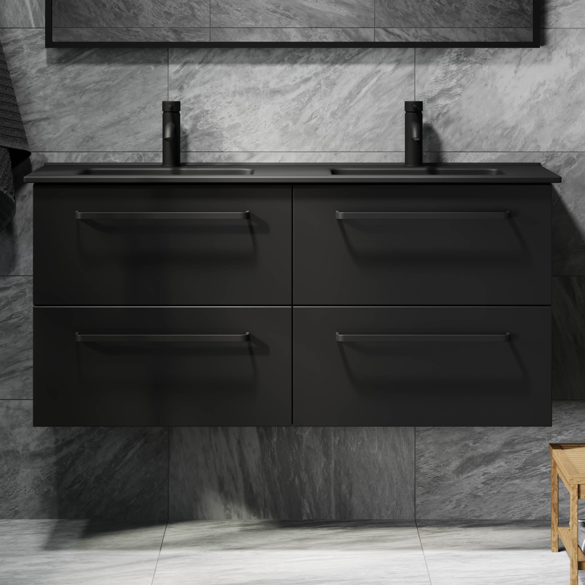 Vegsund, Furniture Set - Basin & Cabinet, Black Mat - 120 cm - MASTERSTORE - 8595677194463 - Furniture Set - Basin & Cabinet - 70-120-56-02-60 - 8595677194463
