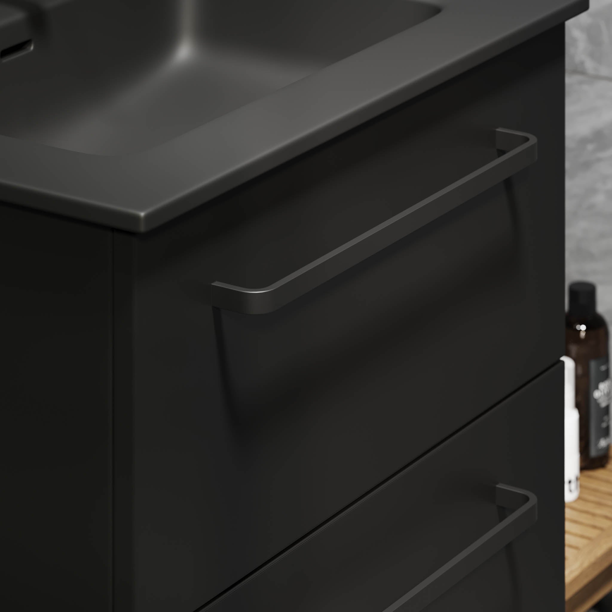 Vegsund Badrumsmöbel – Matt Svart med svarta handtag