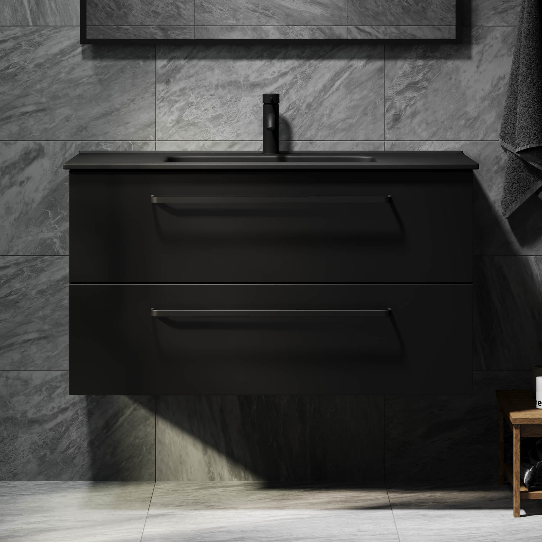 Vegsund Badrumsmöbel – Matt Svart med svarta handtag