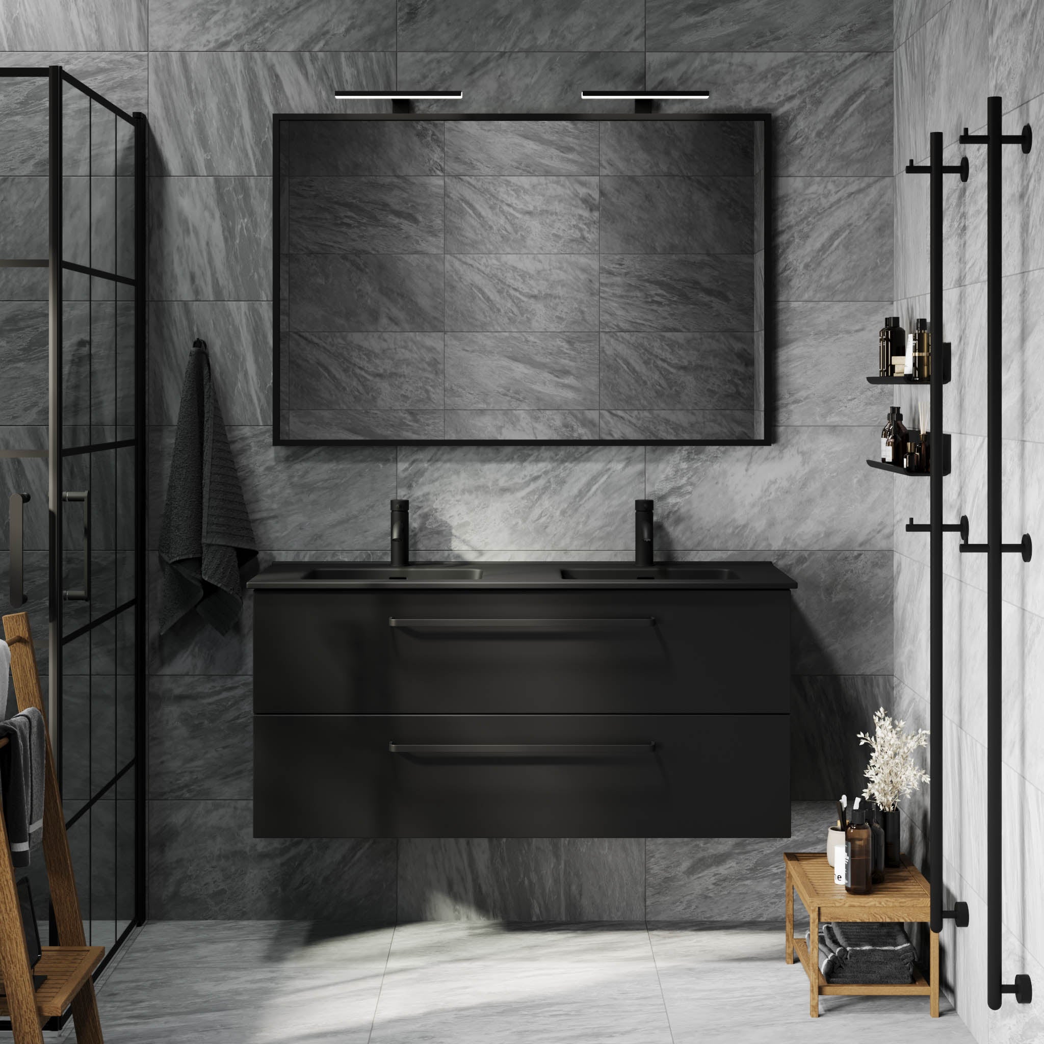 Vegsund Badrumsmöbel – Matt Svart med svarta handtag