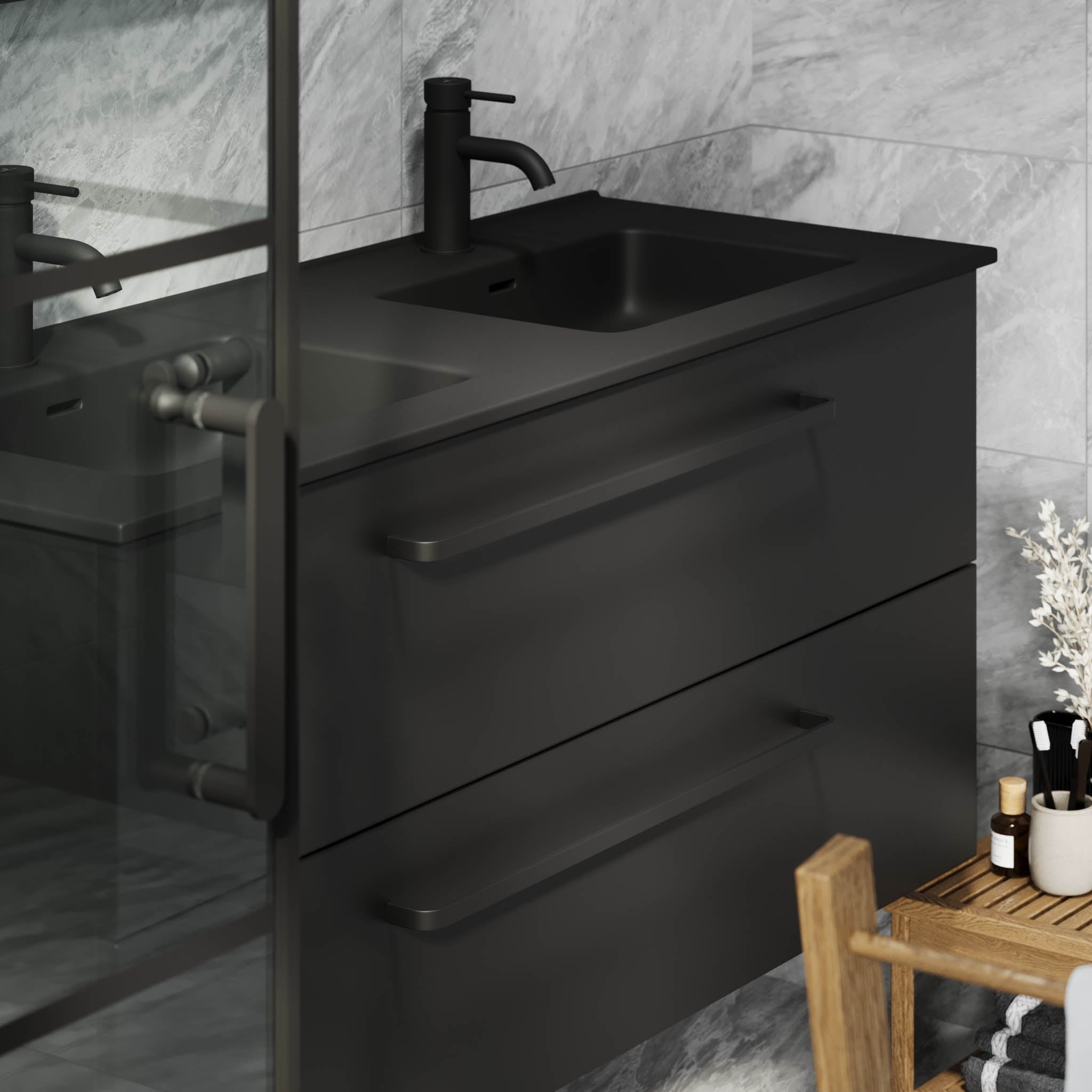 Vegsund, Furniture Set - Basin & Cabinet, Black Mat - 120 cm - MASTERSTORE - 8595677194487 - Furniture Set - Basin & Cabinet - 70-120-56-02-62 - 8595677194487
