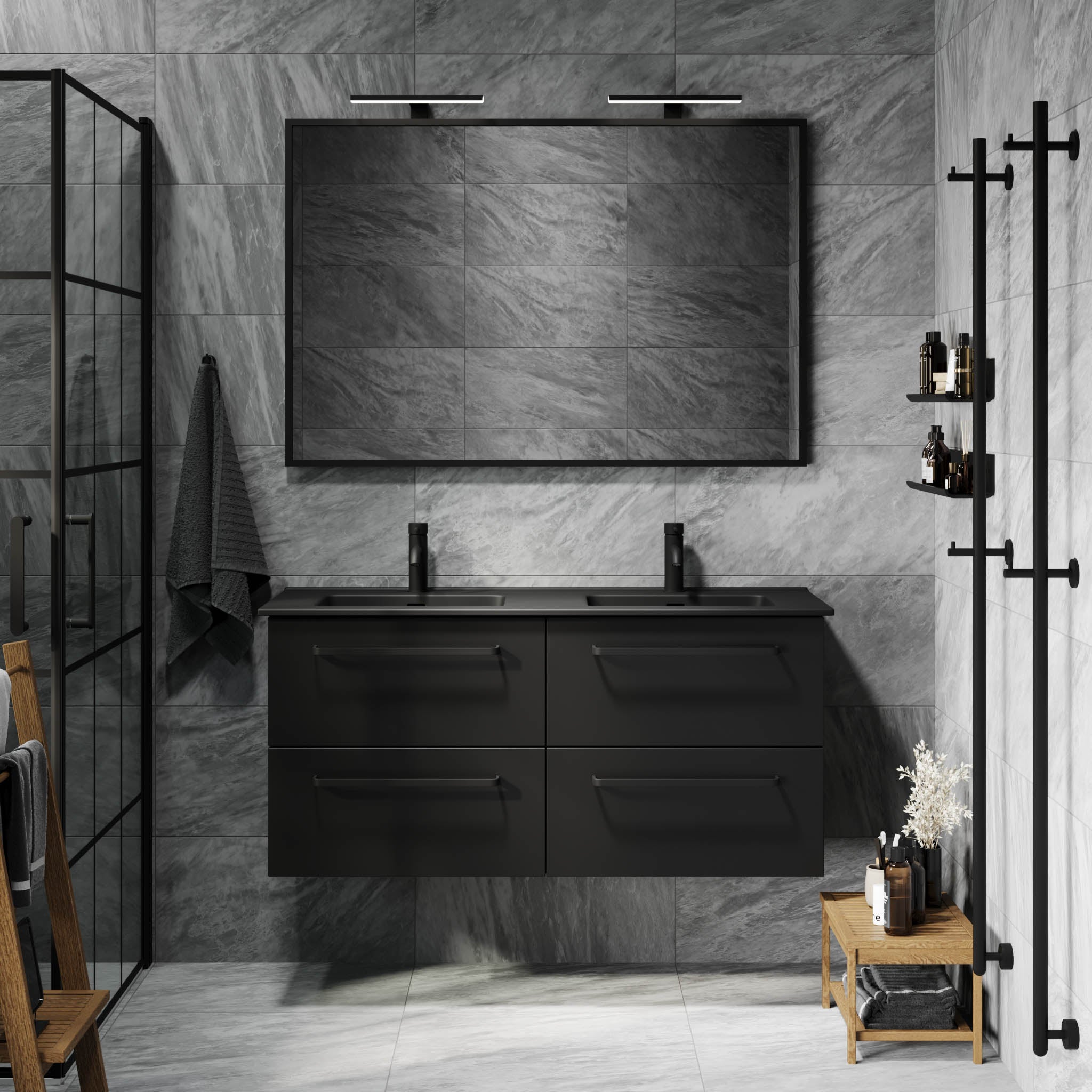 Vegsund Badrumsmöbel – Matt Svart med svarta handtag