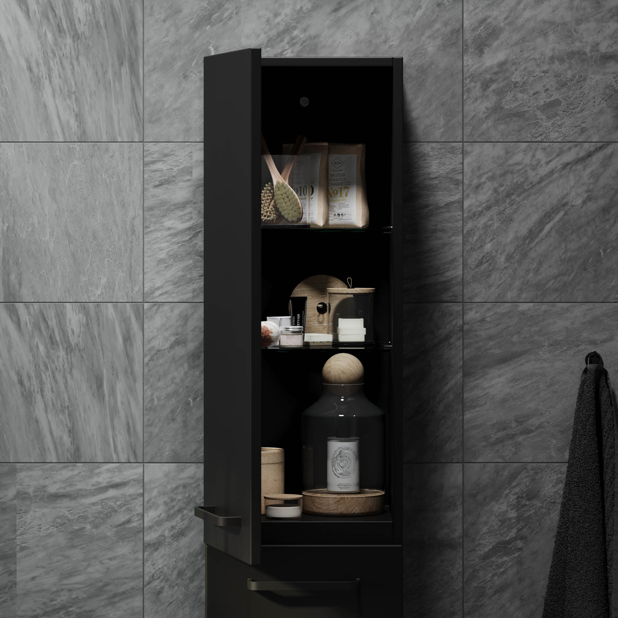 Högskåp med klassiska dörrar - 35x32x174 cm - mattsvart - svarta handtag - Voss - Högskåp - Vegsund, Furniture Set - High Cabinet, Black Mat - 35 cm - MASTERSTORE - 8595677194494 - Furniture Set - High Cabinet - 70 - 035 - 56 - 02 - 60 - 8595677194494 -