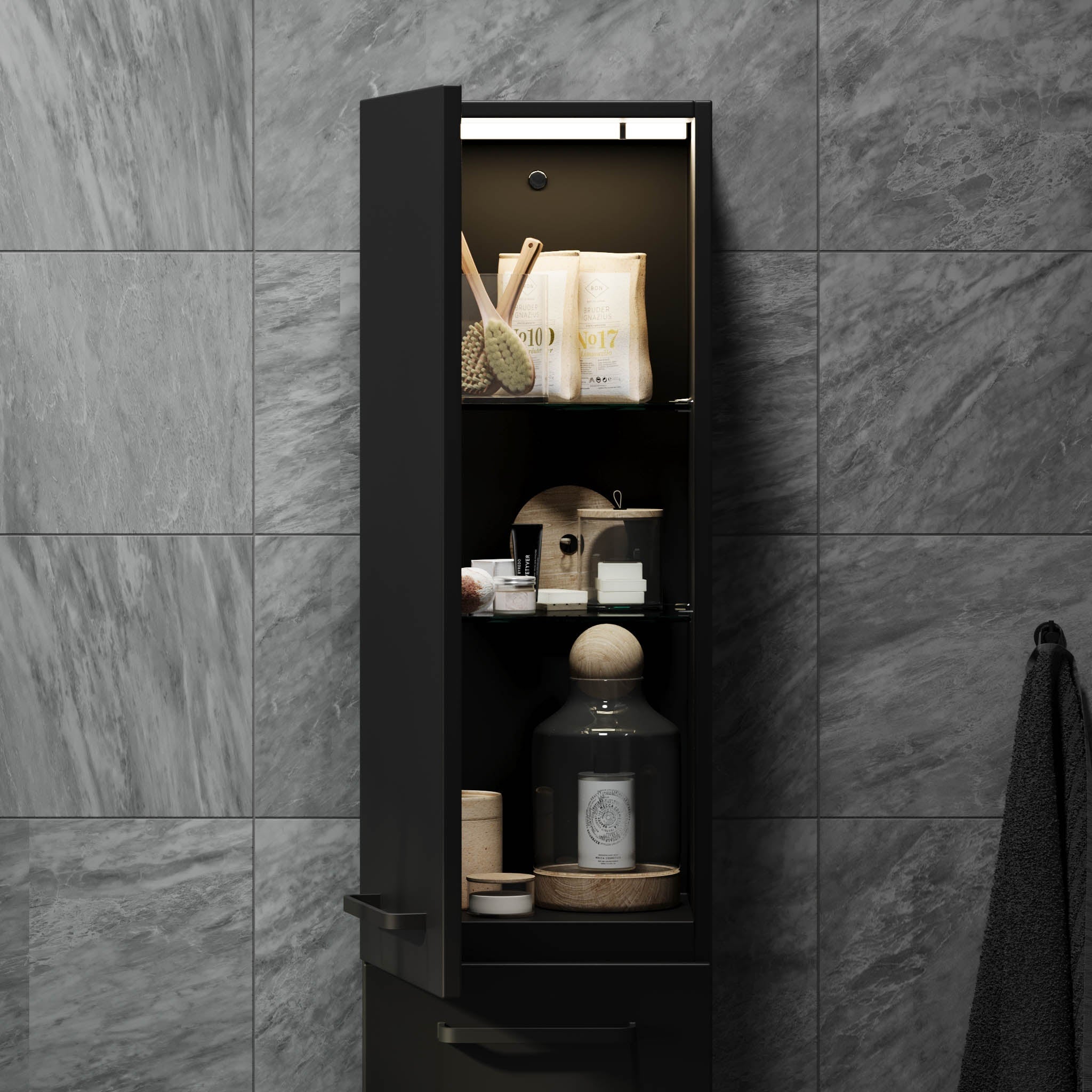 Högskåp med klassiska dörrar - 35x32x174 cm - mattsvart - svarta handtag - Voss - Högskåp - Vegsund, Furniture Set - High Cabinet, Black Mat - 35 cm - MASTERSTORE - 8595677194494 - Furniture Set - High Cabinet - 70 - 035 - 56 - 02 - 60 - 8595677194494 -