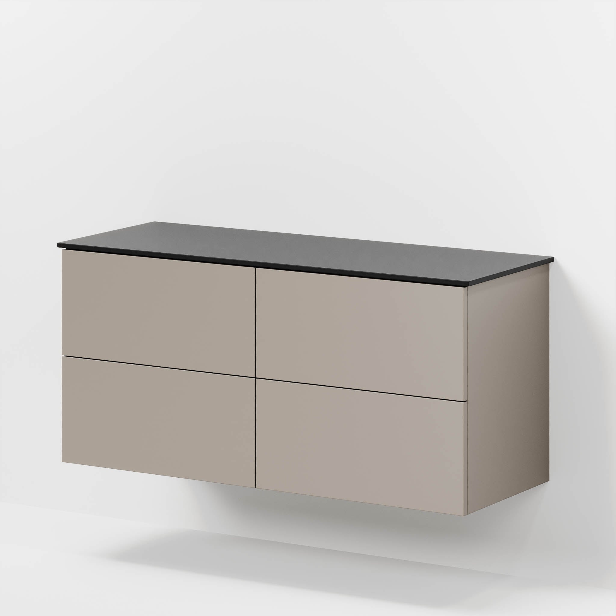 Bathroom furniture with classic fronts - 120x46x56 cm - sandstone mist - melamine countertop in black mat for two wash basins - Virklund - MASTERSTORE - 8595677197433 - Furniture Set - Cabinet & Front - 70-120-10-30-81 - 8595677197433