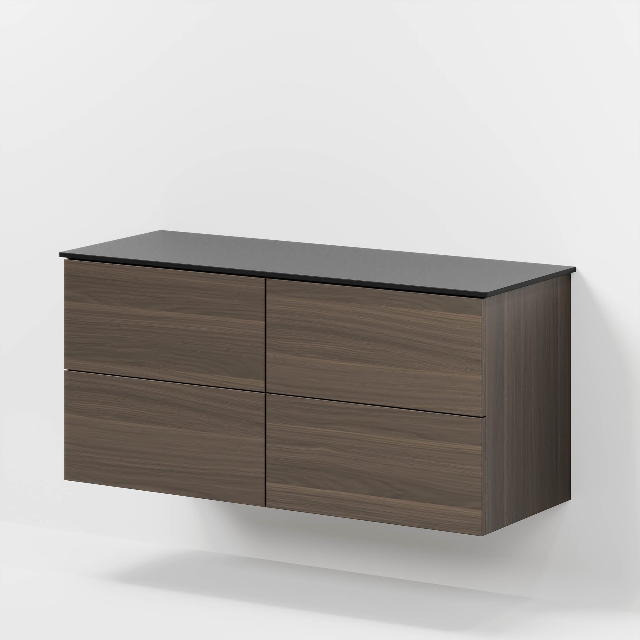 Bathroom furniture with classic fronts - 120x46x56 cm - walnut - melamine countertop in black mat for two wash basins - Virklund - MASTERSTORE - 8595677197556 - Furniture Set - Cabinet & Front - 70-120-10-84-81 - 8595677197556