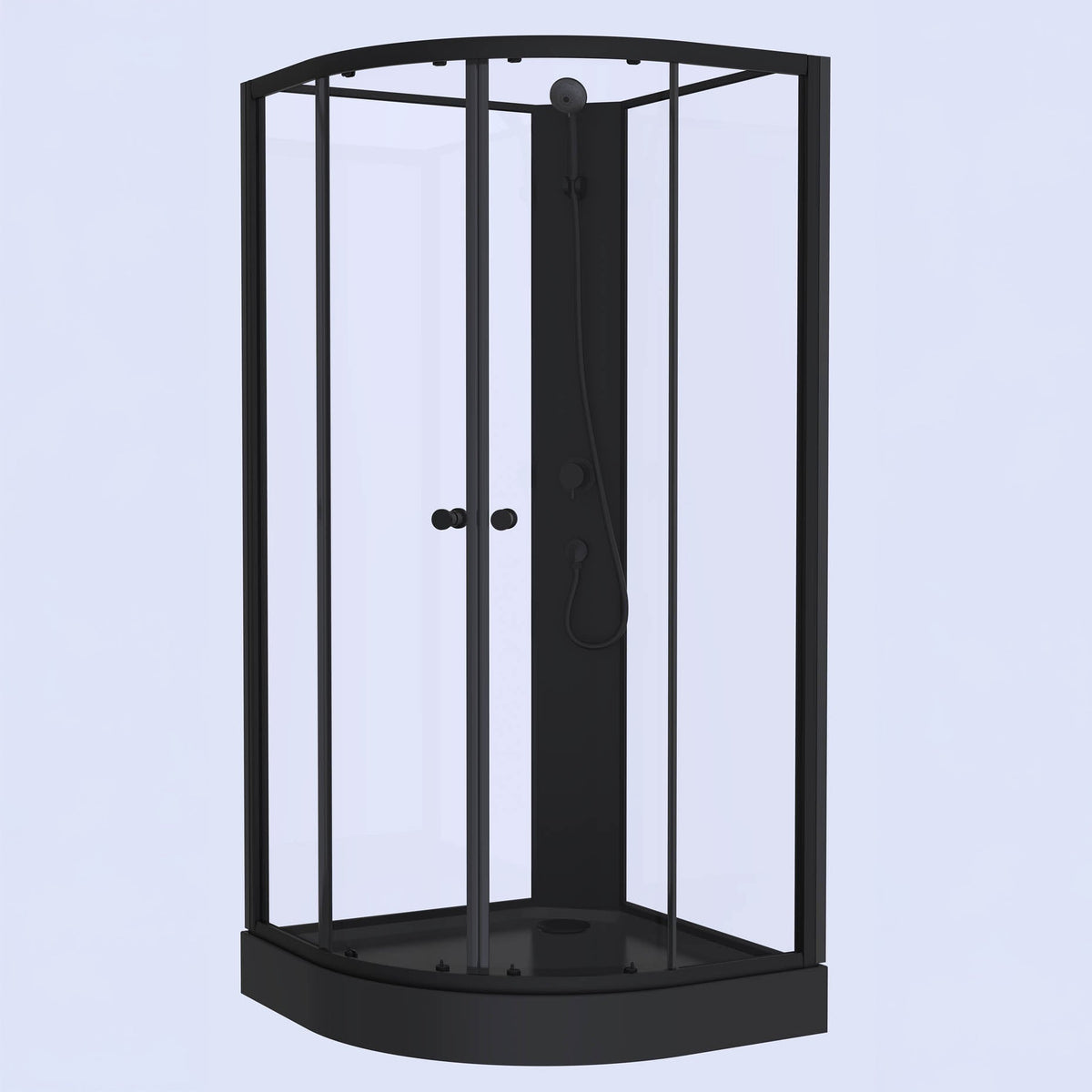 Duschkabin halvrund 90x90x195 cm - svarta profiler - klart glas - inkl. blandare och dusch - Austin