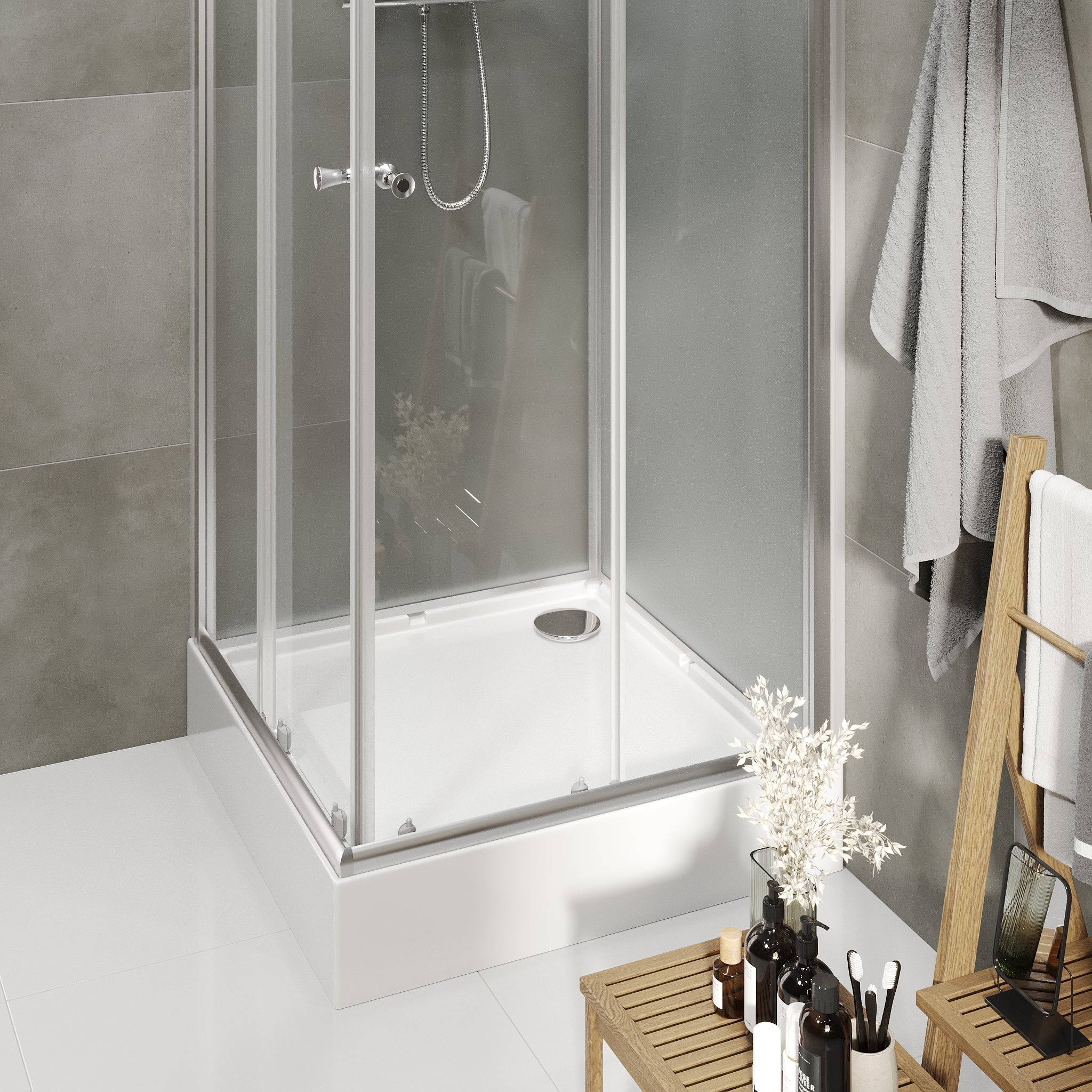 Dayton, Shower Cabin Set - Code, Clear/Satin - 80 cm - MASTERSTORE - 8595677199482 - Shower Cabin Set - Code - 20 - 080 - 15 - 67 - 02 - 8595677199482