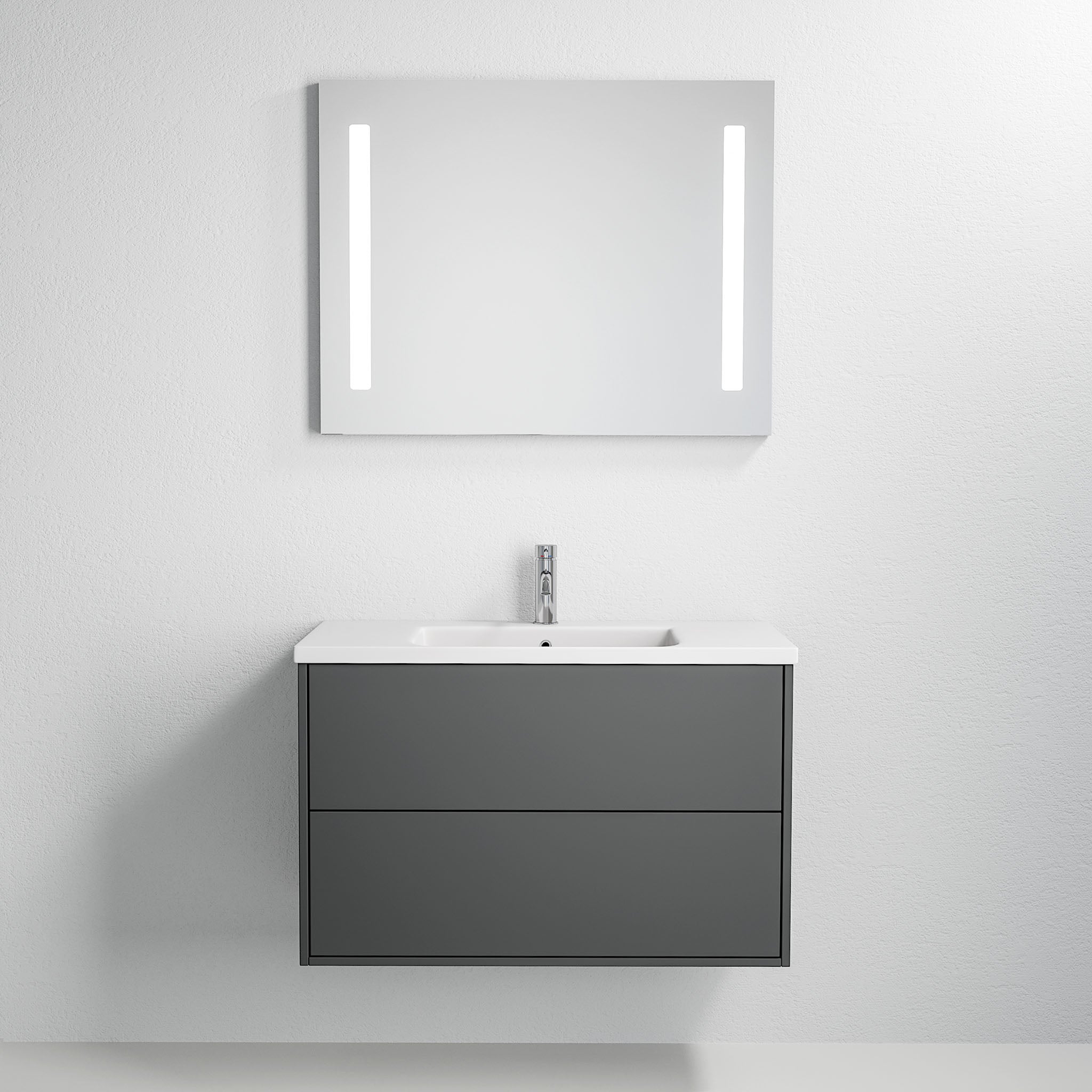 Bathroom furniture with classic integrated fronts - 90x46x58 cm - grey anthracite - ceramic basin - Nolvik - MASTERSTORE - - Vanity Units - 76-090-68-43-80 -