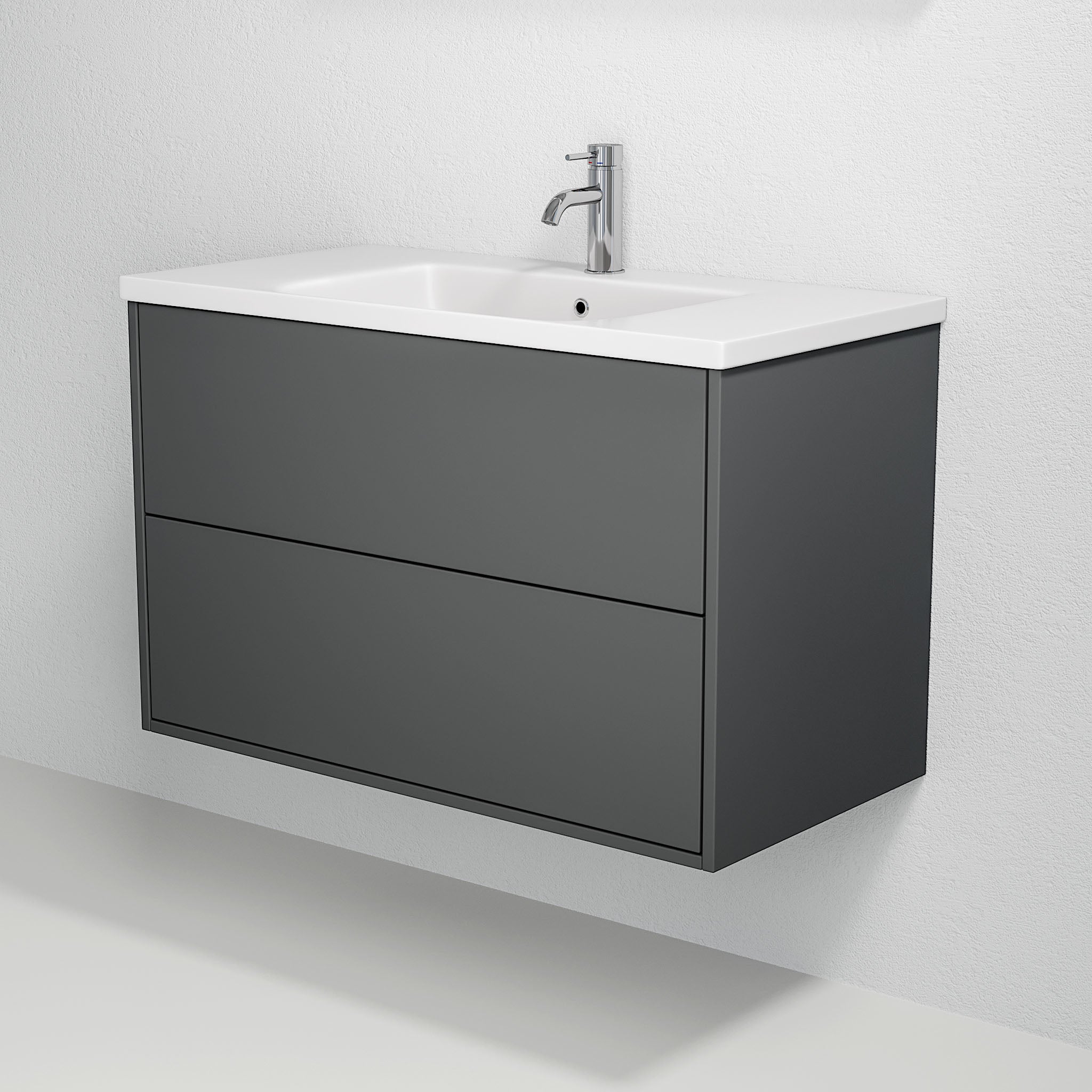 Bathroom furniture with classic integrated fronts - 90x46x58 cm - grey anthracite - ceramic basin - Nolvik - MASTERSTORE - - Vanity Units - 76-090-68-43-80 -
