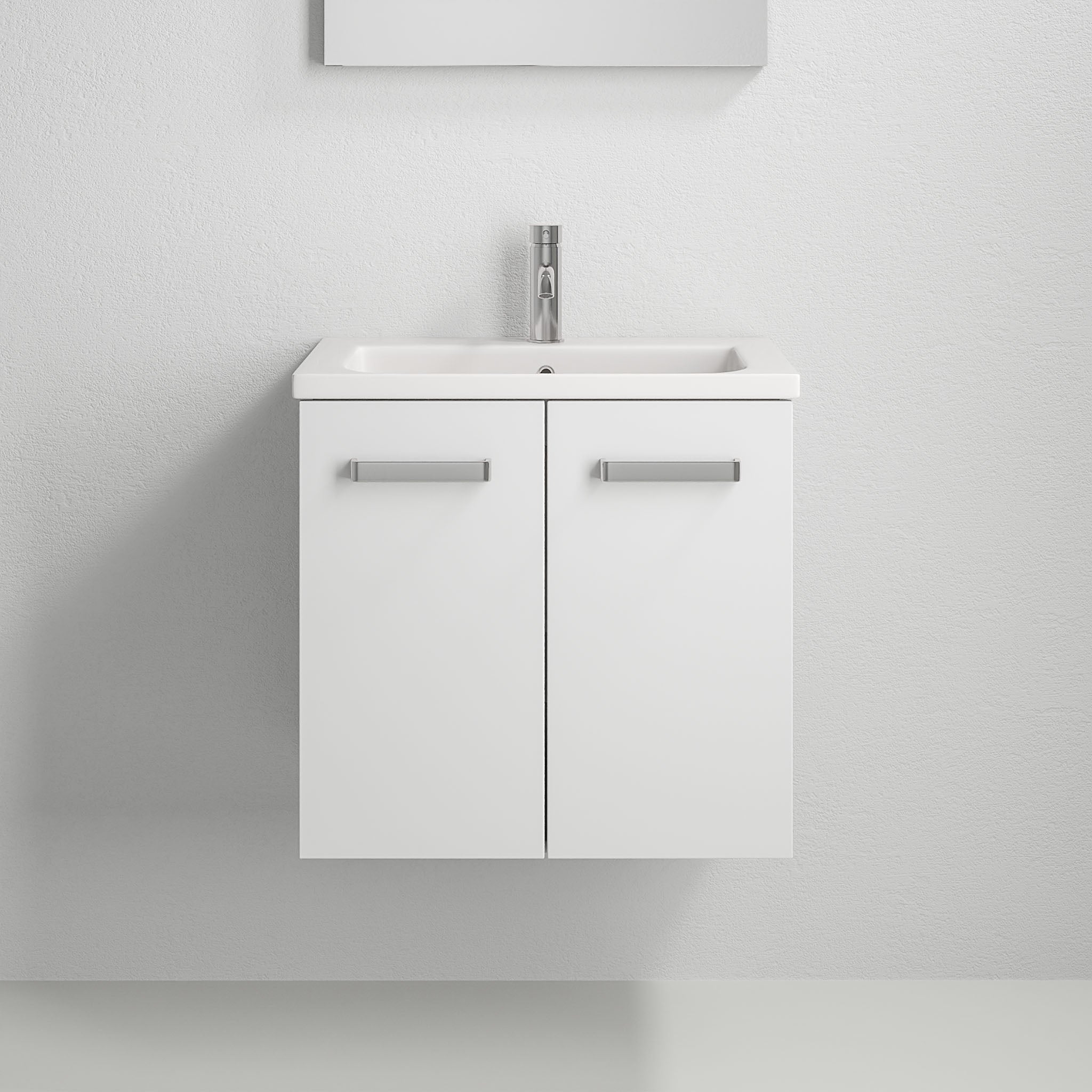 Badrumsmöbel med två Skåpsdörr - 60x46x57 cm - vit matt - Porslin tvättställ - Nord - Tvättställsskåp - Bathroom furniture with two doors - 60x46x57 cm - white mat - ceramic basin - Nord - MASTERSTORE - Vanity Units - 75 - 060 - 50 - 01 - 80 -