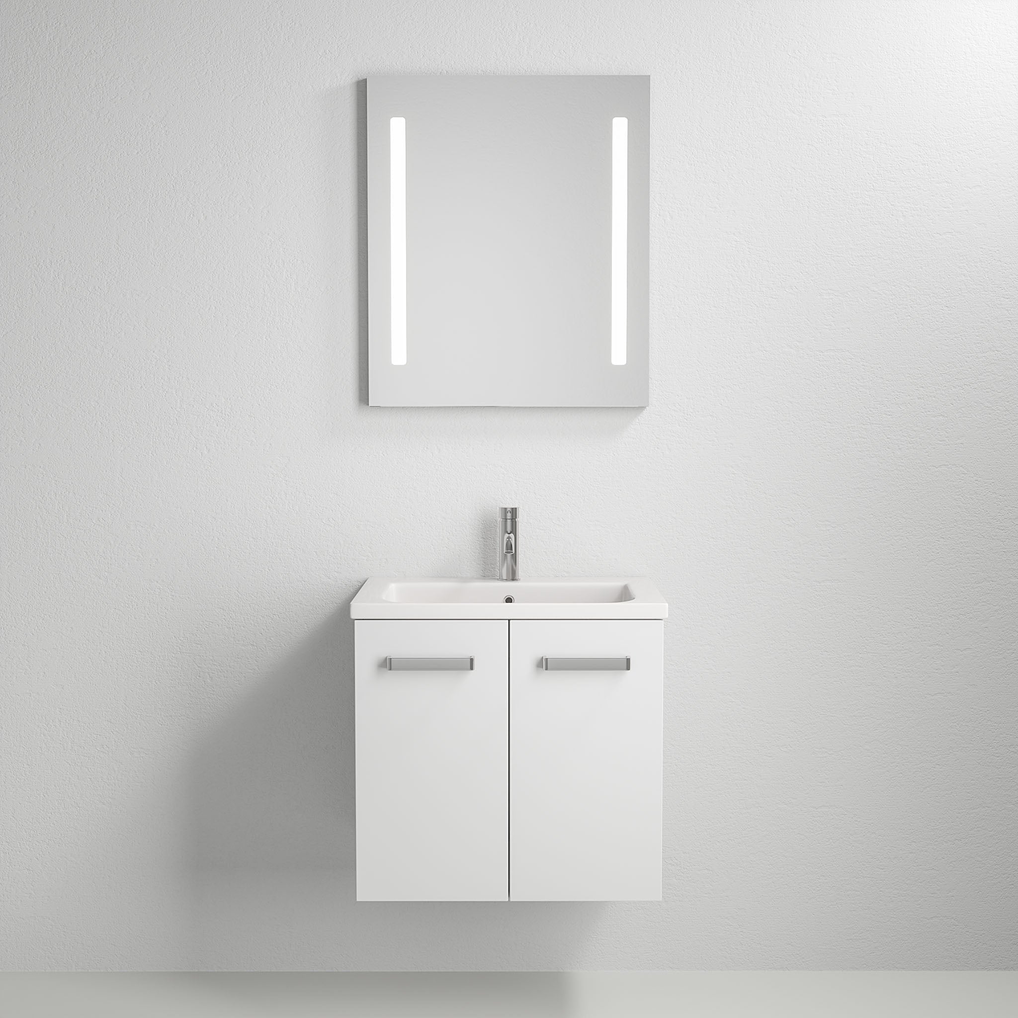 Badrumsmöbel med två Skåpsdörr - 60x46x57 cm - vit matt - Porslin tvättställ - Nord - Tvättställsskåp - Bathroom furniture with two doors - 60x46x57 cm - white mat - ceramic basin - Nord - MASTERSTORE - Vanity Units - 75 - 060 - 50 - 01 - 80 -