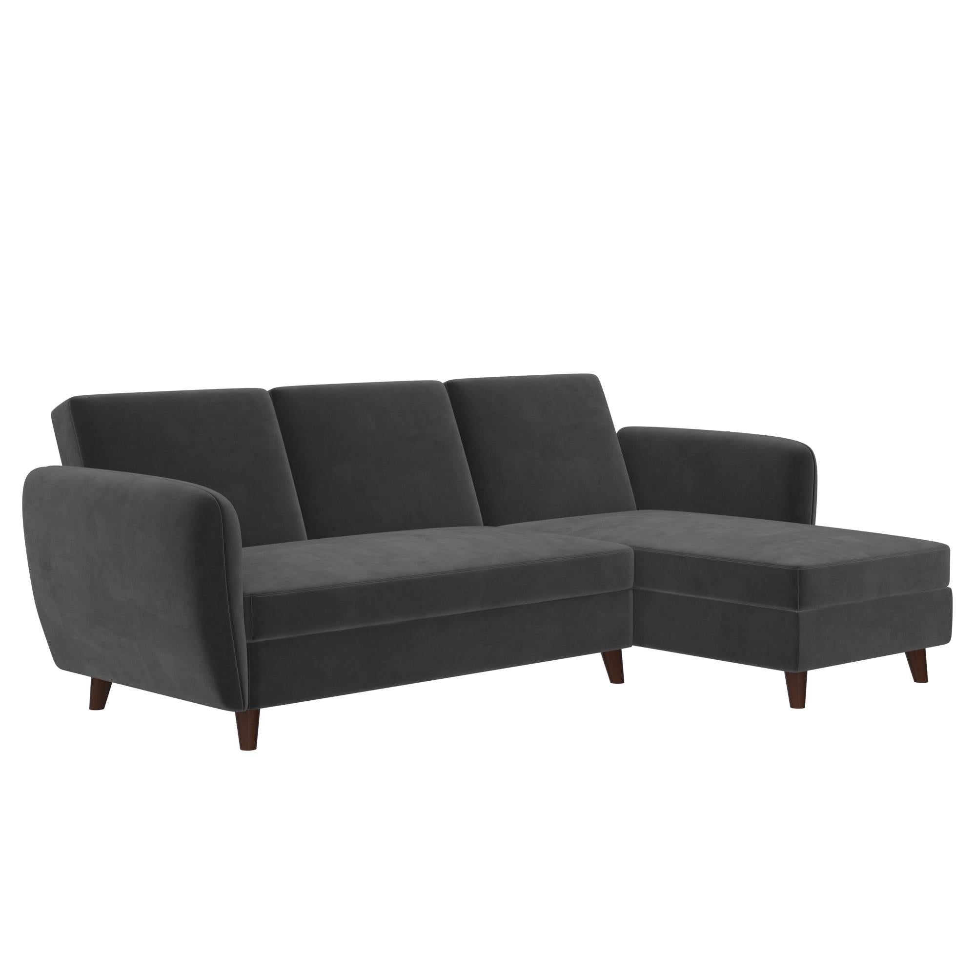 Bäddsoffa med schäslong - 221x154x83 cm - för 3 personer, klädd i sammet - grå - Perry - Bäddsoffor - Bäddsoffa med schäslong - 221x154x83 cm - för 3 personer, klädd i sammet - grå - Perry -