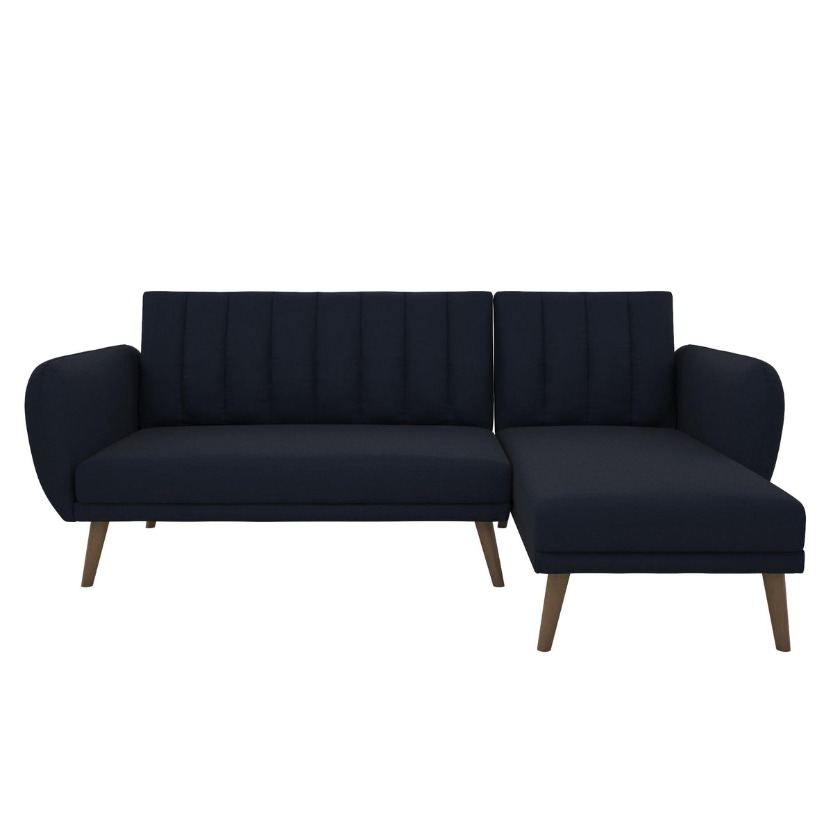 Bäddsoffa med schäslong - 224x141x80 cm - för 3 personer, klädd med linne - blå - Brittany