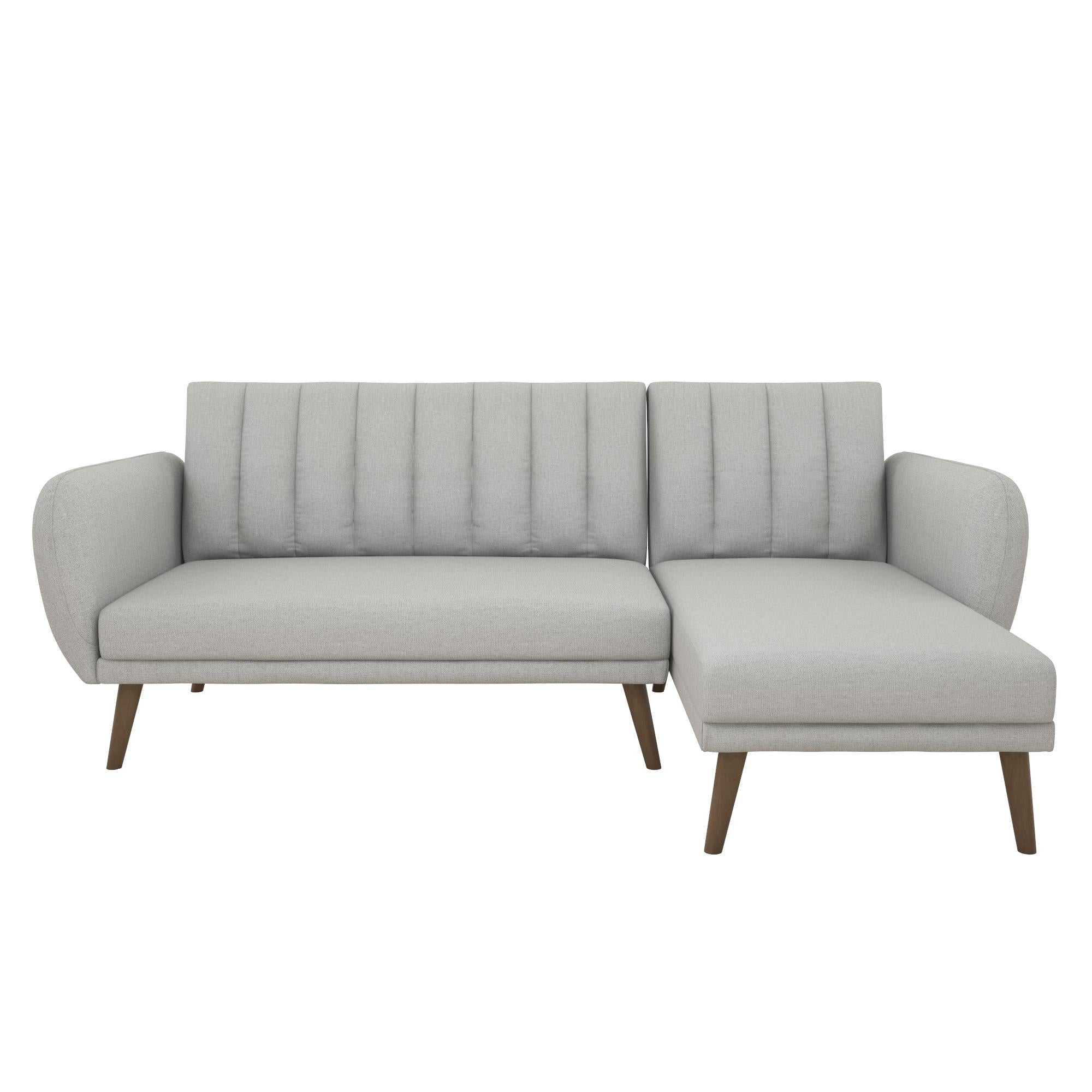 Bäddsoffa med schäslong - 224x141x80 cm - för 3 personer, klädd med linne - grå - Brittany - Bäddsoffor - Bäddsoffa med schäslong - 224x141x80 cm - för 3 personer, klädd med linne - grå - Brittany -