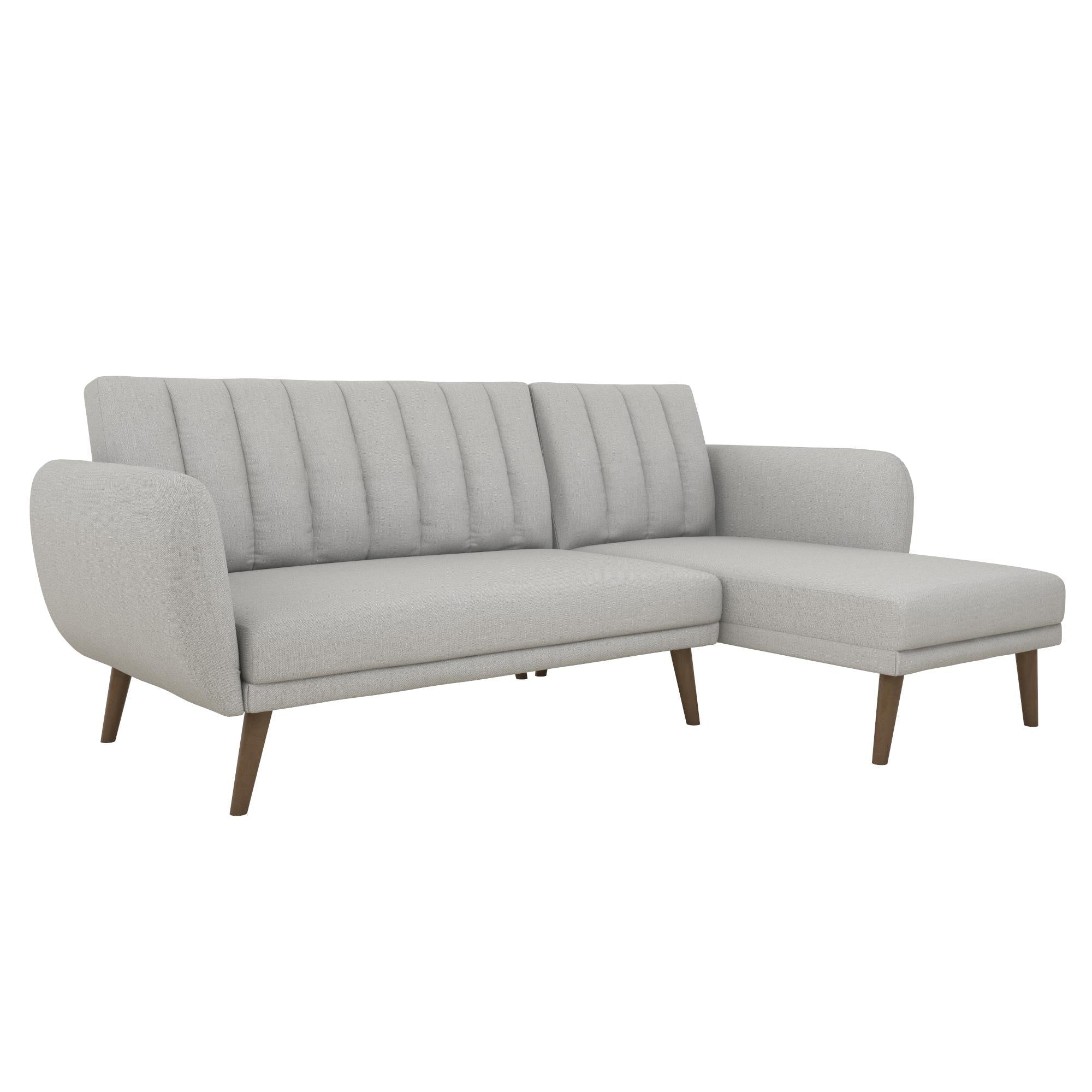 Bäddsoffa med schäslong - 224x141x80 cm - för 3 personer, klädd med linne - grå - Brittany - Bäddsoffor - Bäddsoffa med schäslong - 224x141x80 cm - för 3 personer, klädd med linne - grå - Brittany -