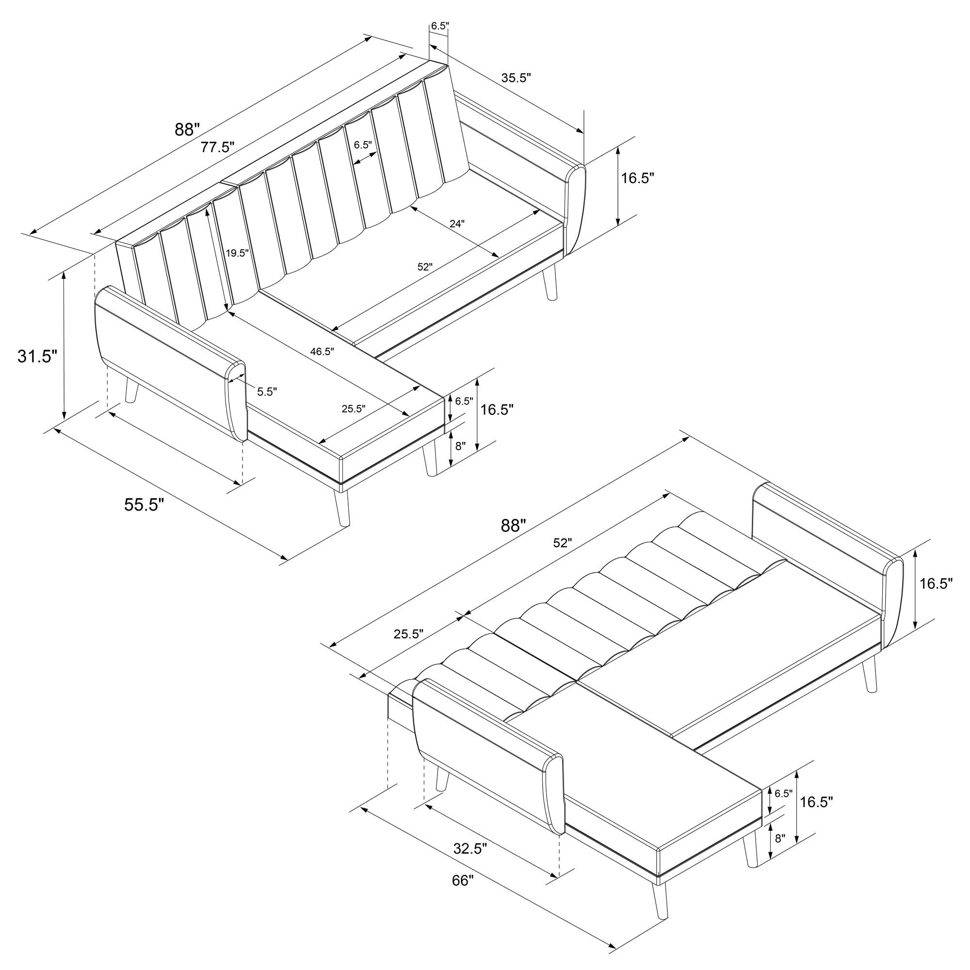 Brittany 3 - sits bäddsoffa med schäslong, ljusGrå - Bäddsoffor - Brittany 3 Seater Sofa Bed with Chaise, Light Grey - MASTERSTORE - Sovesofaer - 2275429N -