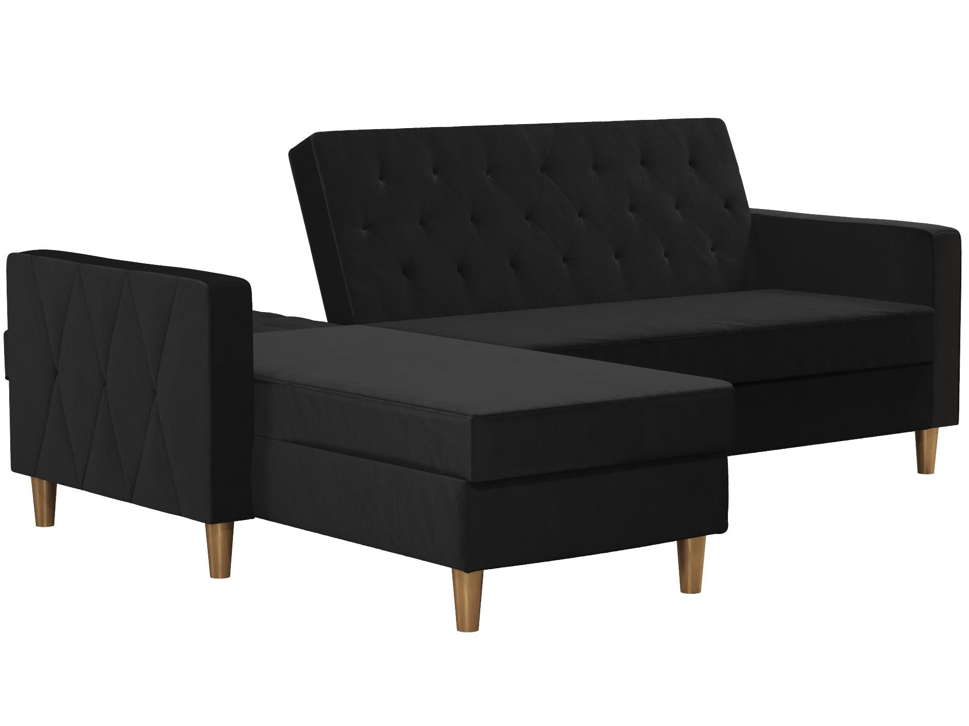 Live 3-sits bäddsoffa med schäslong, svart