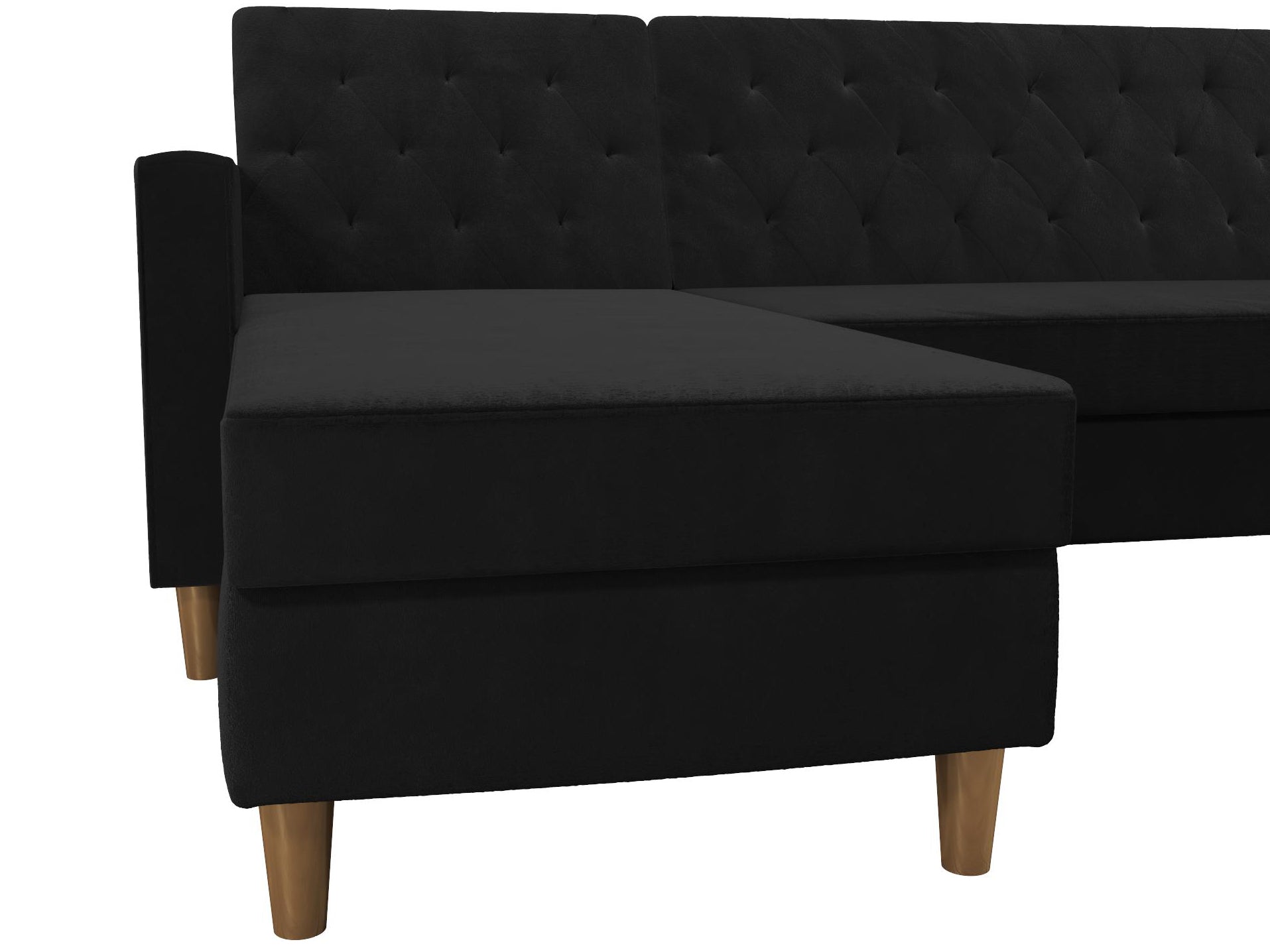 Live 3-sits bäddsoffa med schäslong, svart