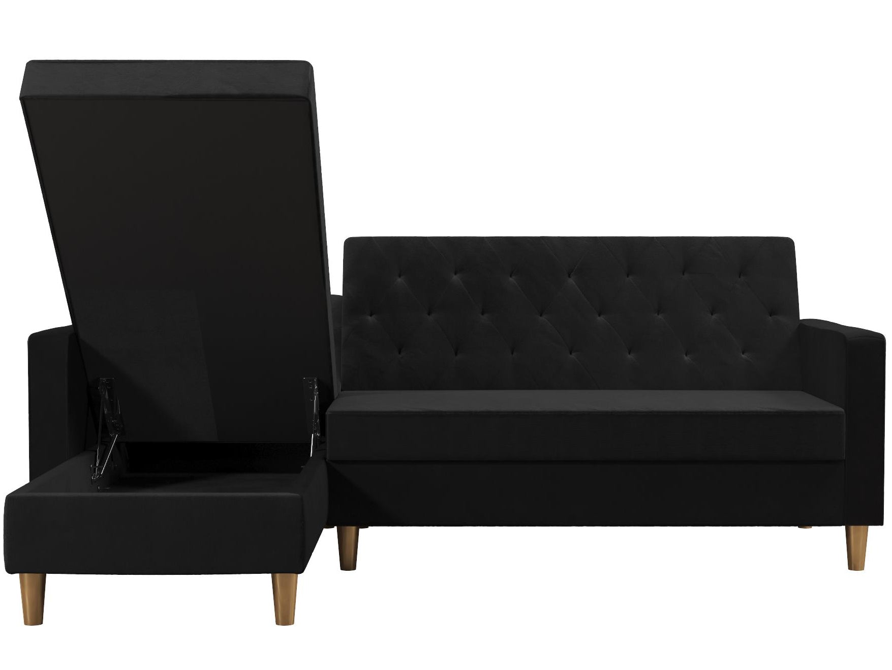 Live 3-sits bäddsoffa med schäslong, svart