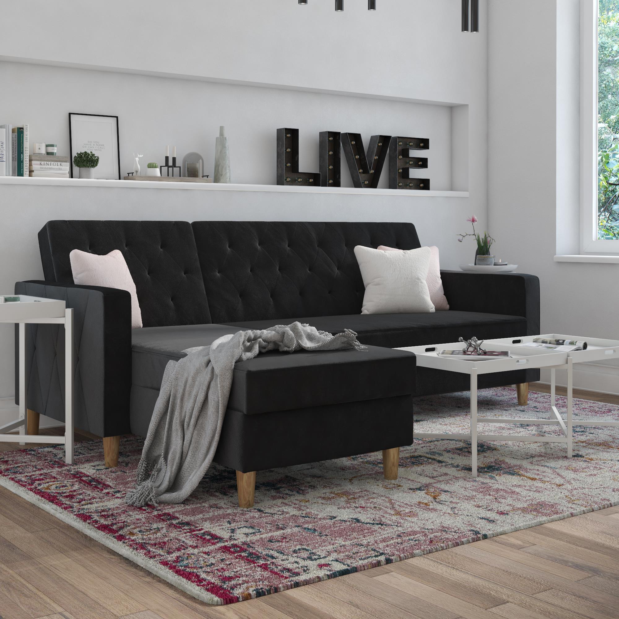 Live 3 Seater Sofa Bed with Chaise, Black - MASTERSTORE - - Sofa beds - 2351079CL -