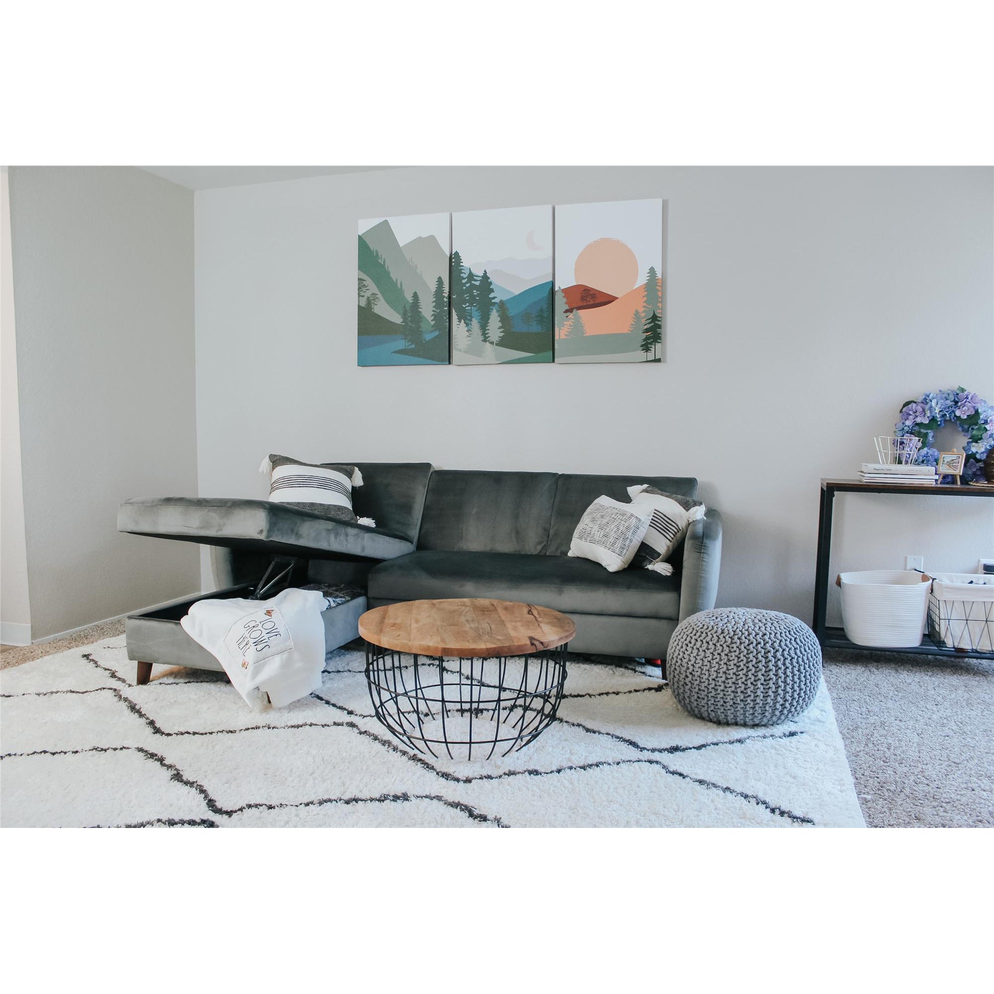 Perry 3-sits bäddsoffa med schäslong, grå