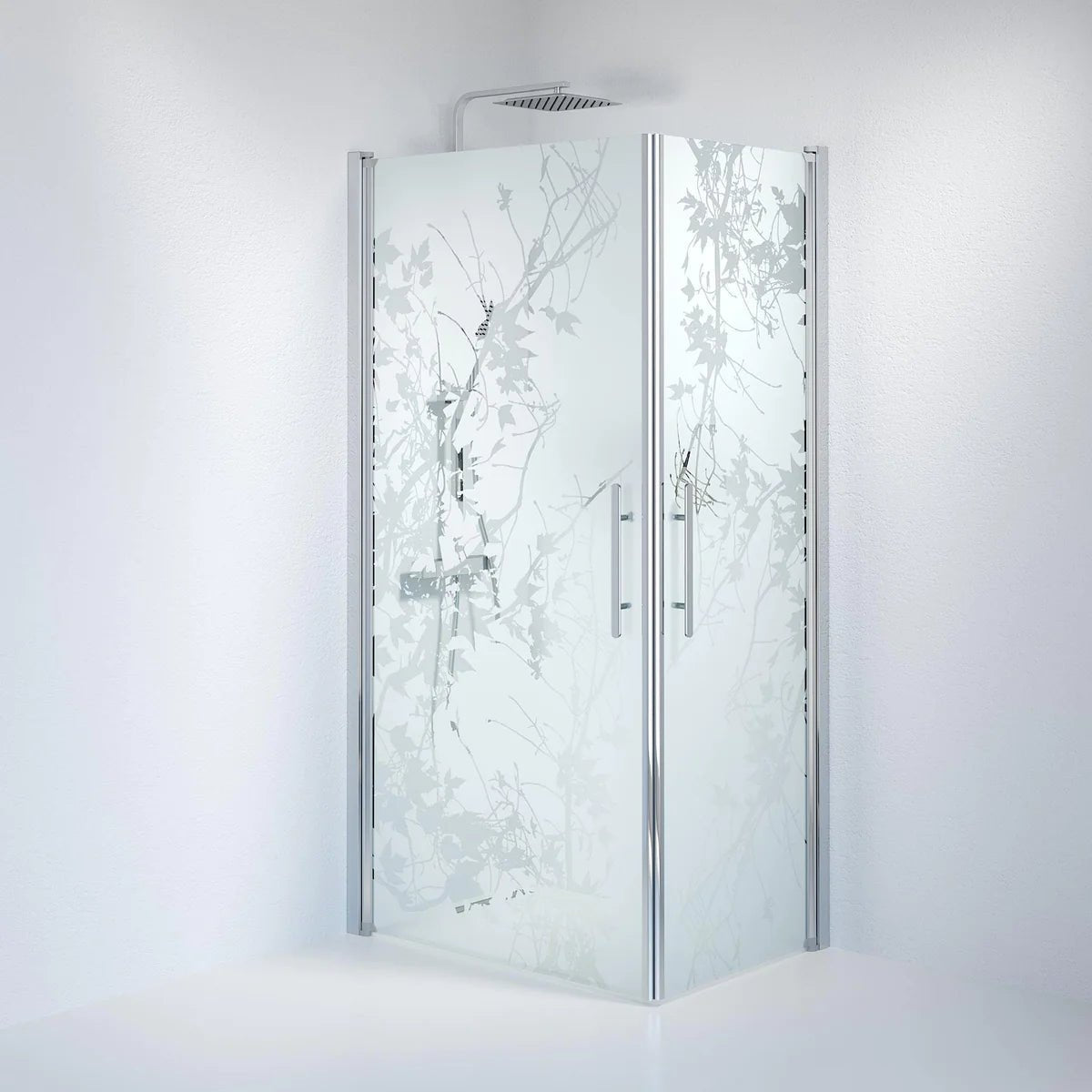 Vänern Duschhörn, Rak, Frostat Decor Glas, Krom Profil
