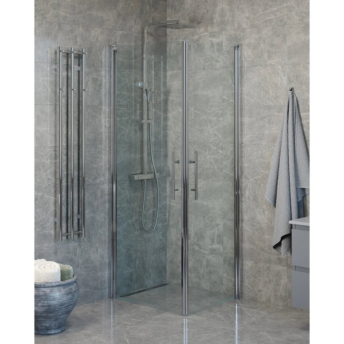 Vänern Duschhörn, Rak, Klarglas, Krom Profil