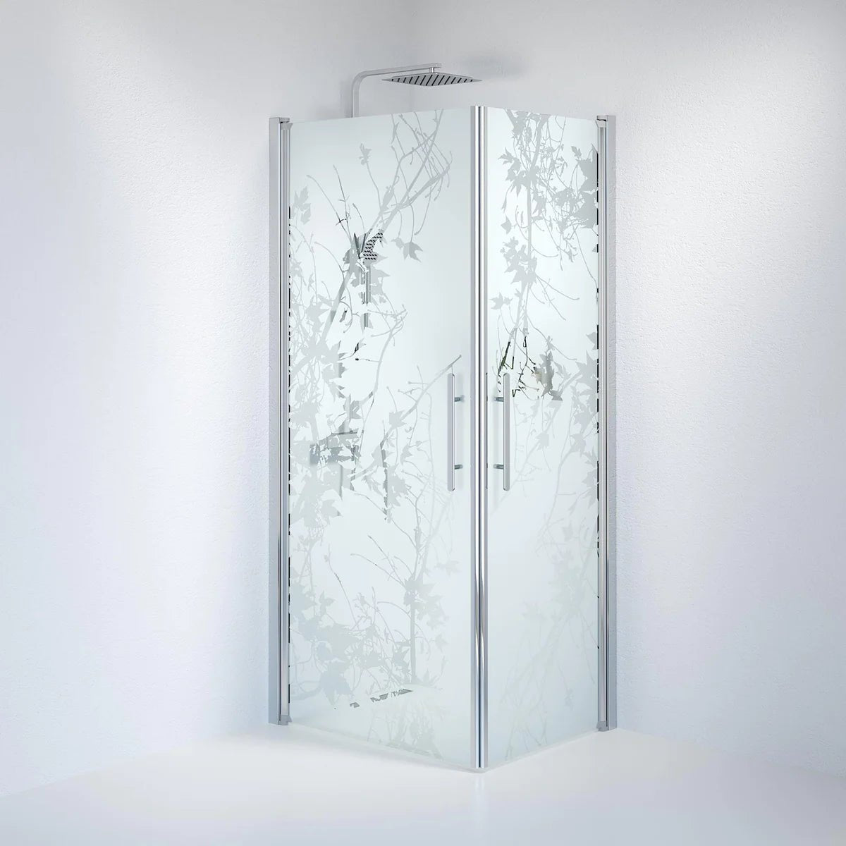 Vänern Duschhörn, Rak, Frostat Decor Glas, Krom Profil