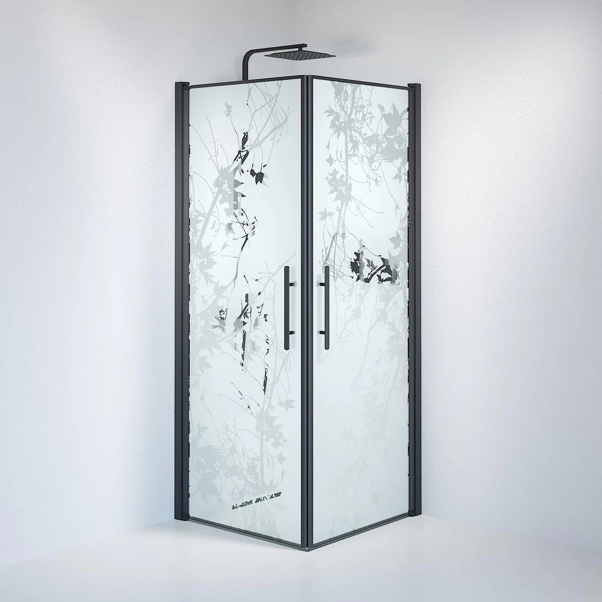 Vänern Duschhörn, Rak, Frostat Decor Glas, Svart Profil