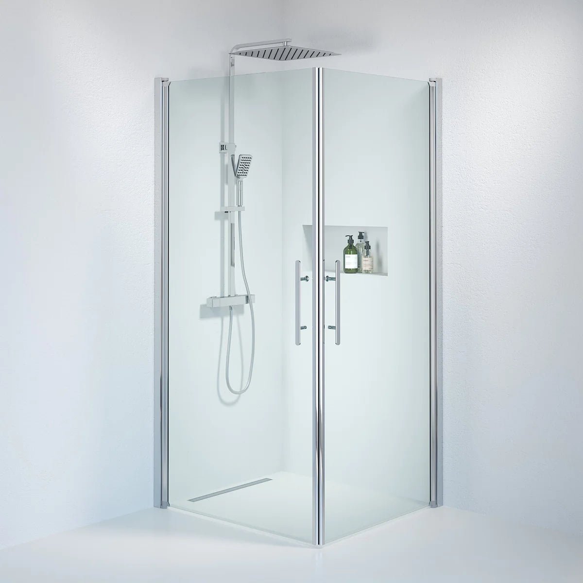 Vänern Duschhörn, Rak, Klarglas, Krom Profil