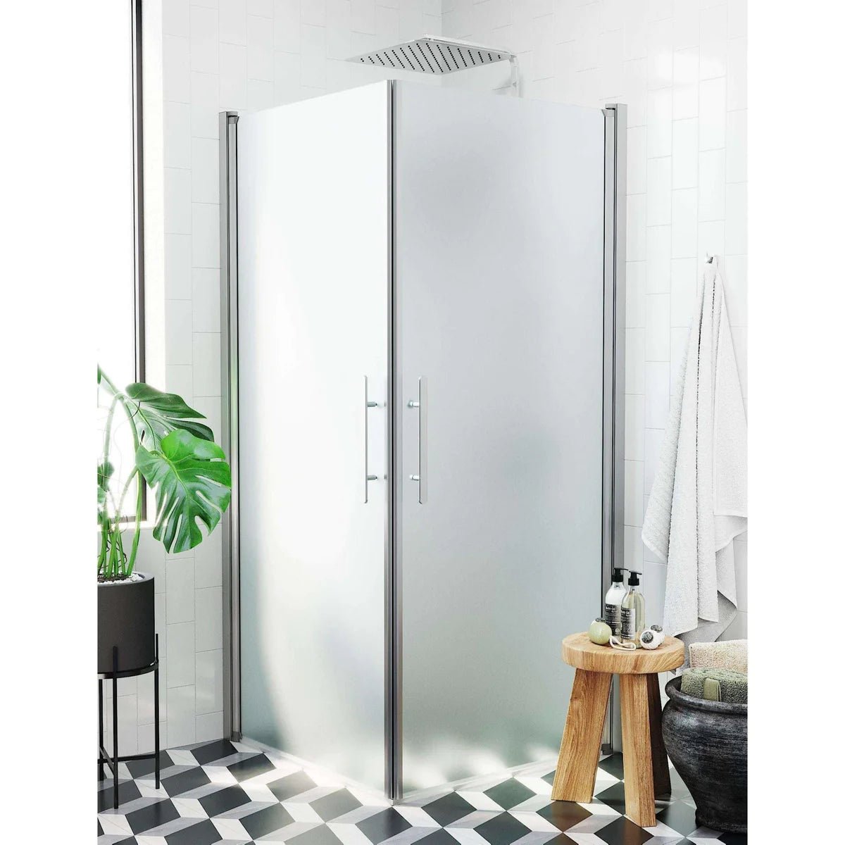 Vänern Duschhörn, Rak, Frostat Glas, Borstad Aluminium Profil
