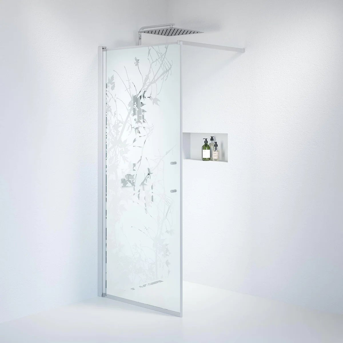 Vänern Duschvägg, Frostat Decor Glas, Borstad Aluminium Profil