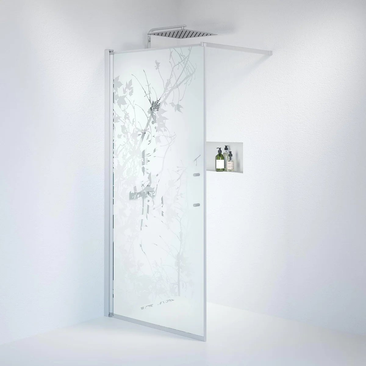 Vänern Duschvägg, Frostat Decor Glas, Borstad Aluminium Profil