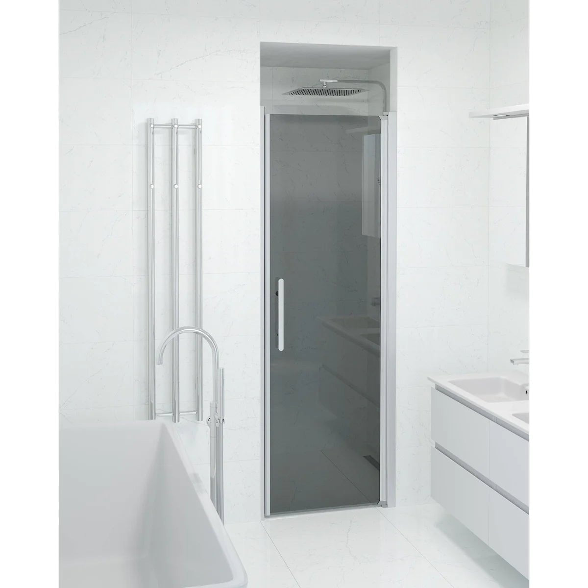 Vänern Niche Duschdörr, Rökfärgat Glas, Borstad Aluminium Profil