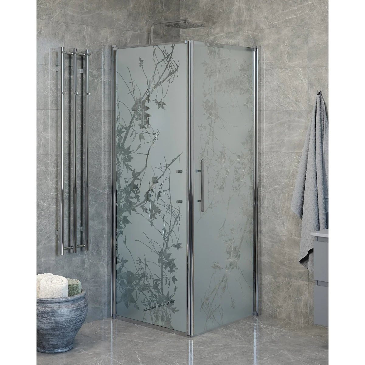 Vänern Duschhörn, Dörr + Vägg, Frostat Decor Glas, Krom Profil