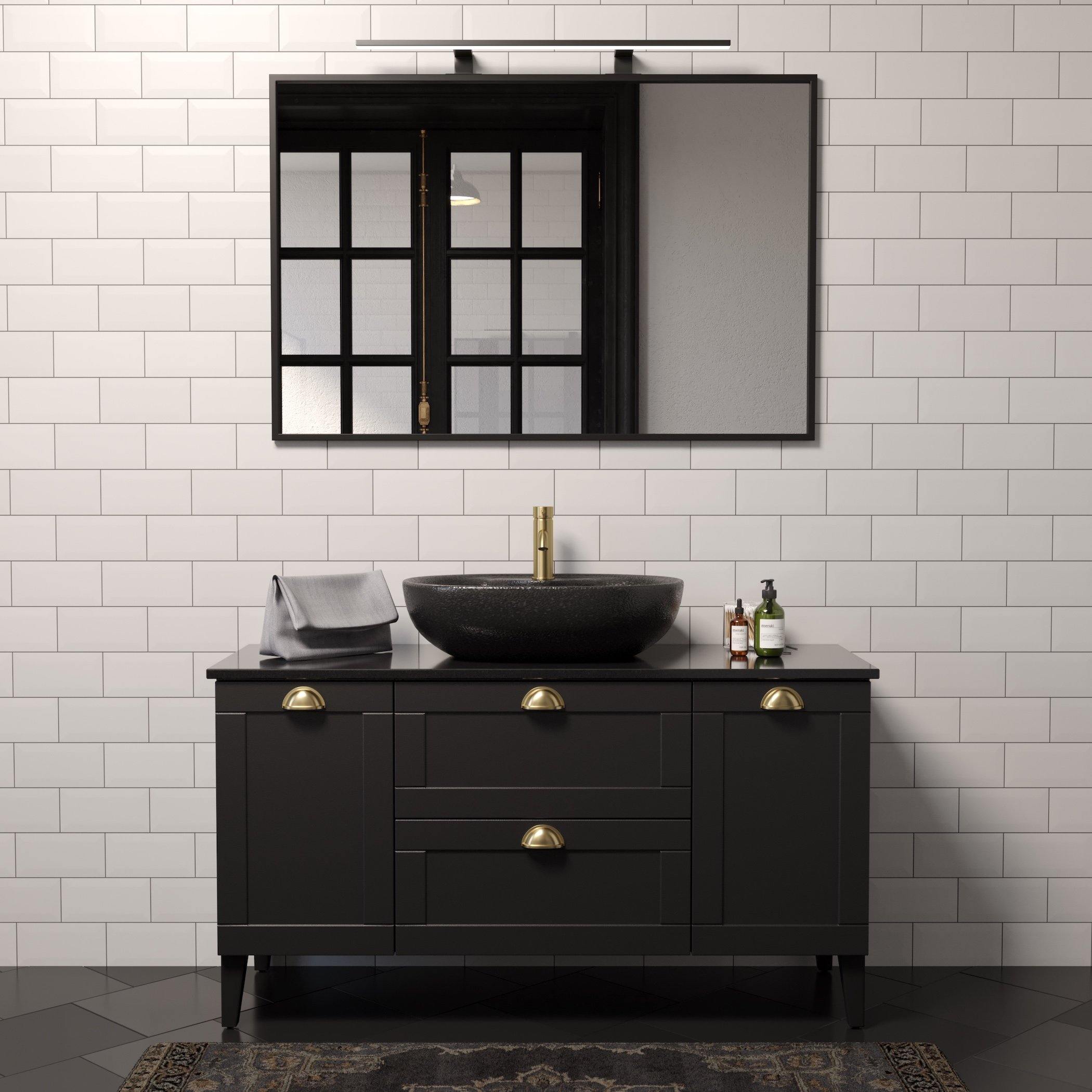 New York badrumsmöbel med sidoskåp, Matt Svart - Badrumsmöbler - 130 x 46 x 55 cm, 46 cm, _usp:10_year_warranty.svg:10 ÅRS GARANTI, _usp:MDF.svg:PU-LACKERAD MDF, _usp:Preassembled.svg:FÄRDIGMONTERAD, _usp:Soft_close.svg:SOFT CLOSE, _vendor:bda-living.png, Exclusive, Fjäll, New York - HomeTomato Sweden