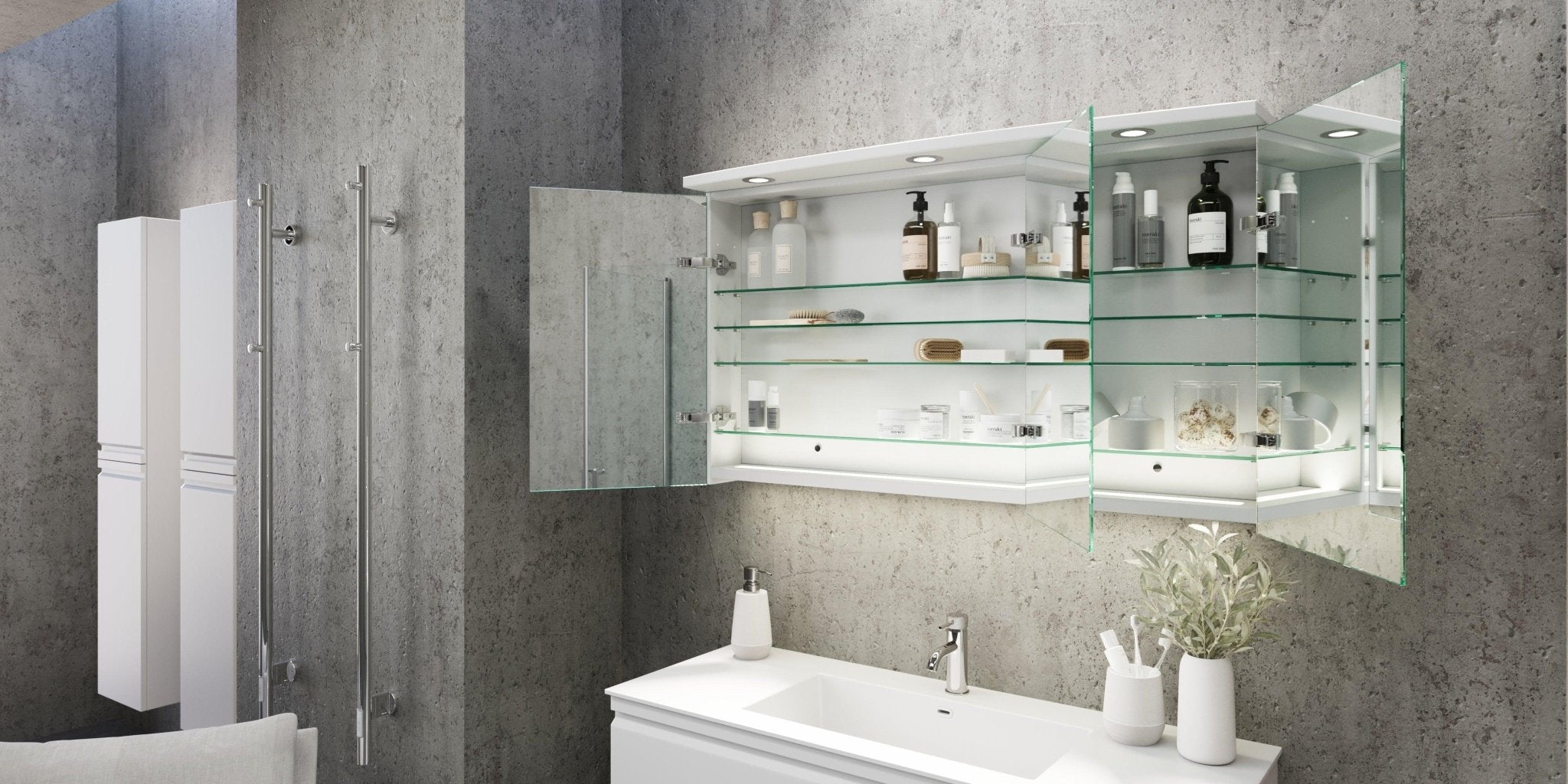 Fredrikstad, Mirror Cabinet, White Mat - 80 cm - MASTERSTORE - 8594175641578 - Mirror Cabinet - 02 - 080 - 01 - 01 - 00 - 8594175641578