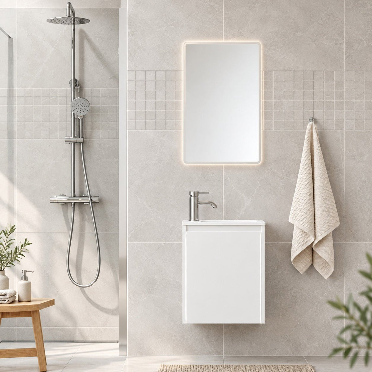 Bathroom furniture package with cabinet and solid surface washbasin - 40x25x53.4 cm - matt white - Como - MASTERSTORE - 8595677192957 - Vanity Units - 09-040-11-01-02 - 8595677192957