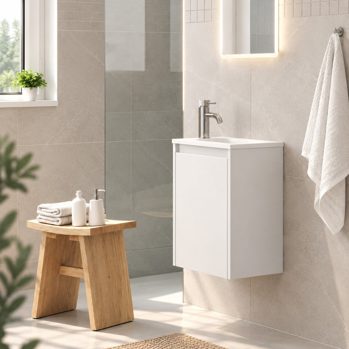 Bathroom furniture package with cabinet and solid surface washbasin - 40x25x53.4 cm - matt white - Como - MASTERSTORE - 8595677192957 - Vanity Units - 09-040-11-01-02 - 8595677192957