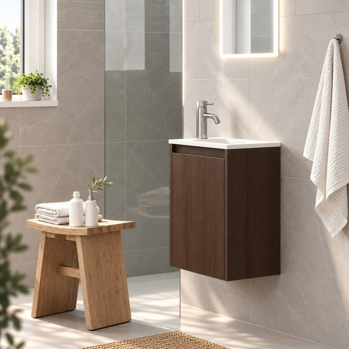Bathroom furniture package with cabinet and solid surface washbasin - 40x25x53.4 cm - walnut - Como - MASTERSTORE - 8595677192988 - Vanity Units - 09-040-11-84-02 - 8595677192988